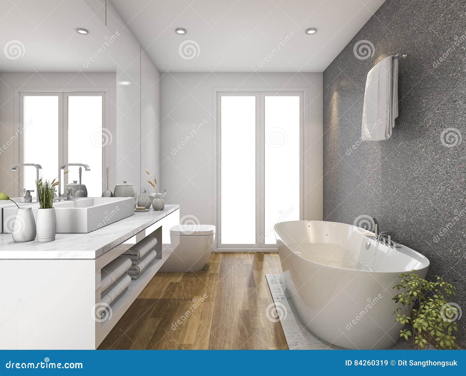 3d Rendering Wood Bathroom and Toilet with Daylight from Window Stock ...