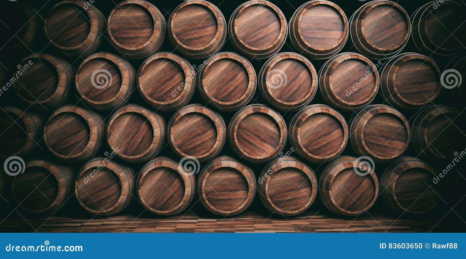 3d rendering wooden barrels background