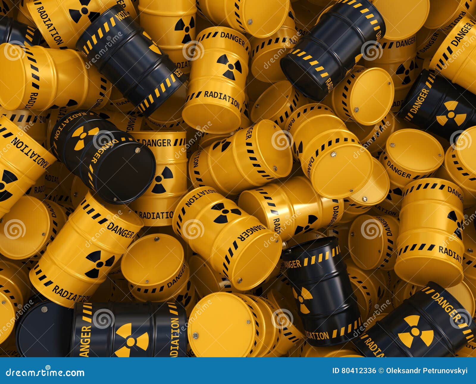 3D Rendering Yellow and Black Radioactive Barrels Stock Illustration