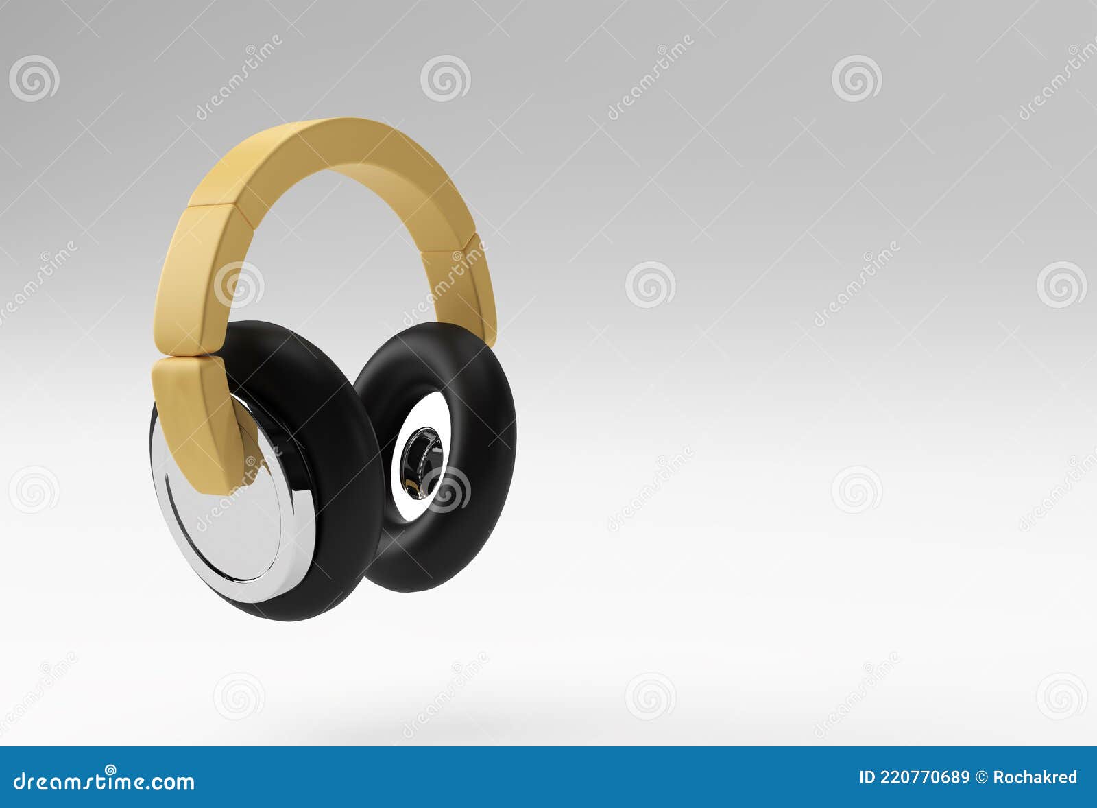 3D Rendering Yellow Headphones Isolated on White Background Stock