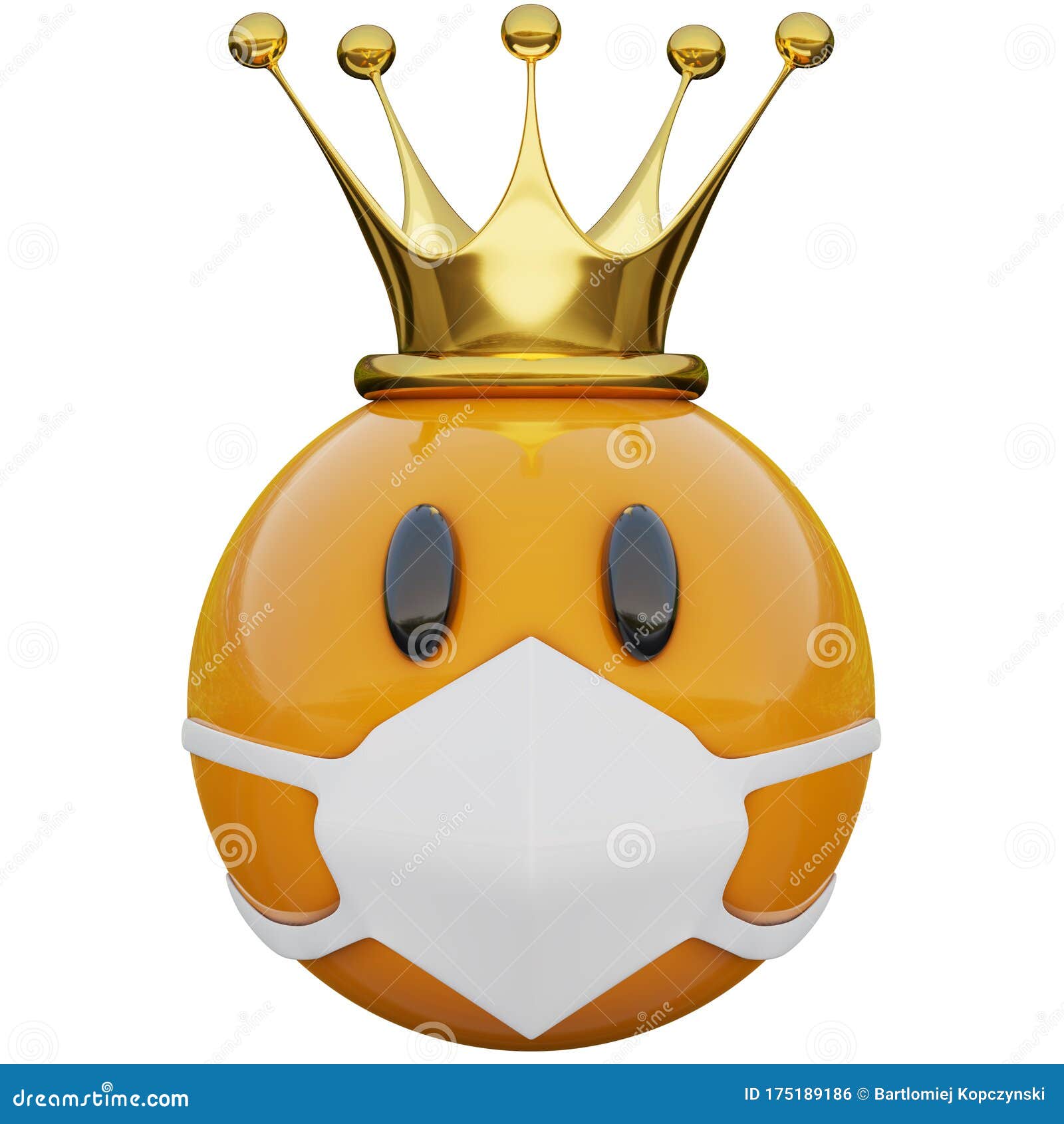 3d Renderização Do Rosto Amarelo Rei Emoji Com Coroa Dourada Em