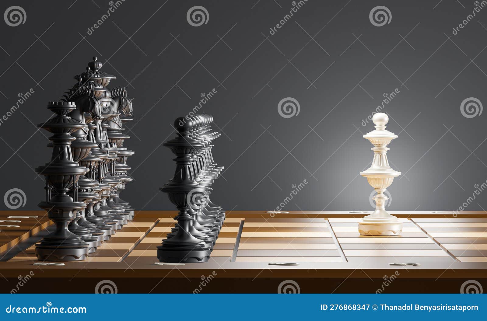Um peão preto e um peão branco no tabuleiro de xadrez