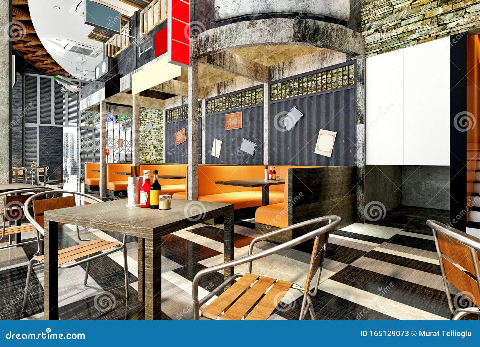 3d Representación Del Restaurante Cafetería Stock de ilustración -  Ilustración de muebles, negocios: 165129073