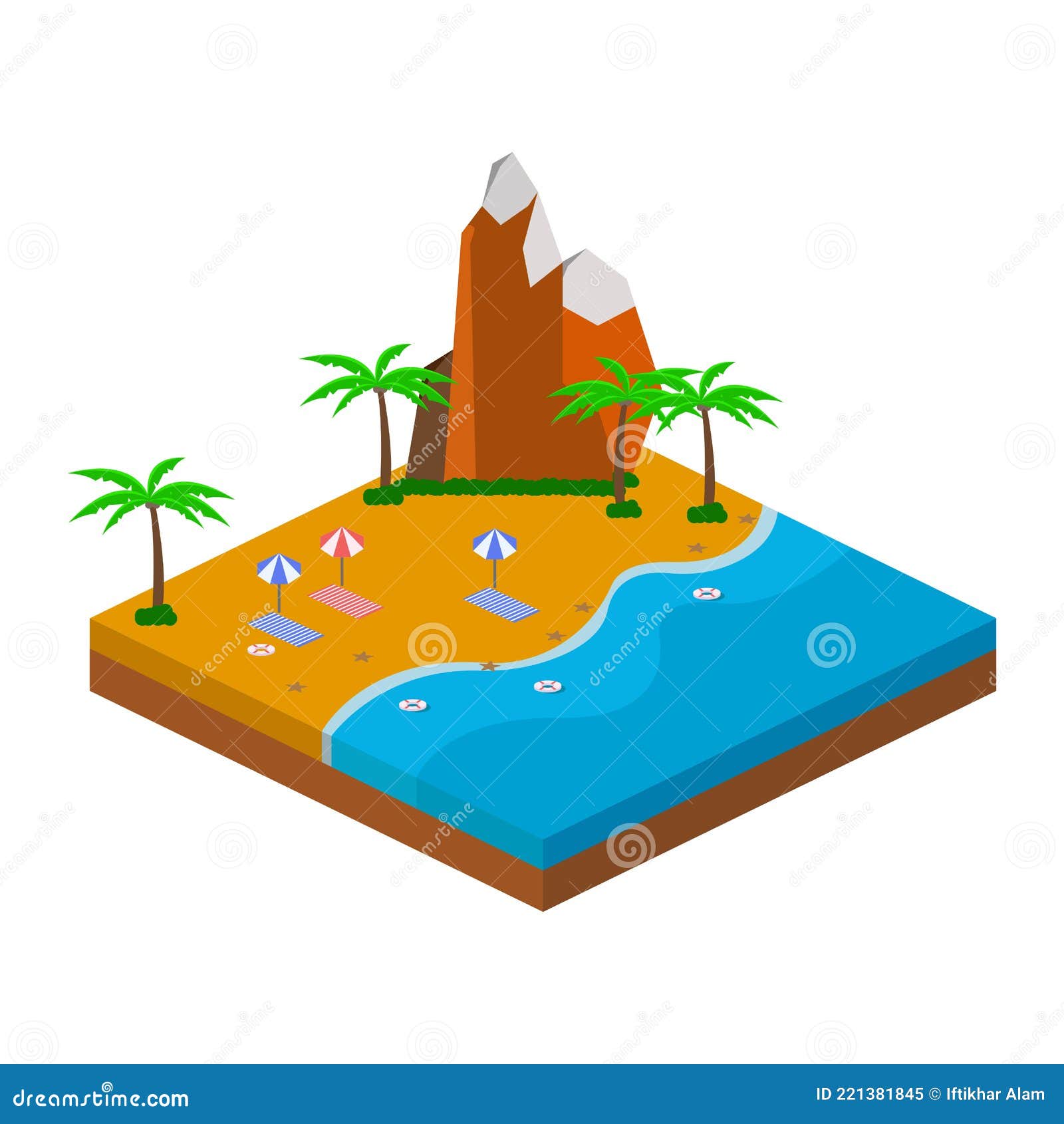 2 5d Sandy Beach Vector Design With Hill Concept Sandy Beach Vector With 2 Stock Vector