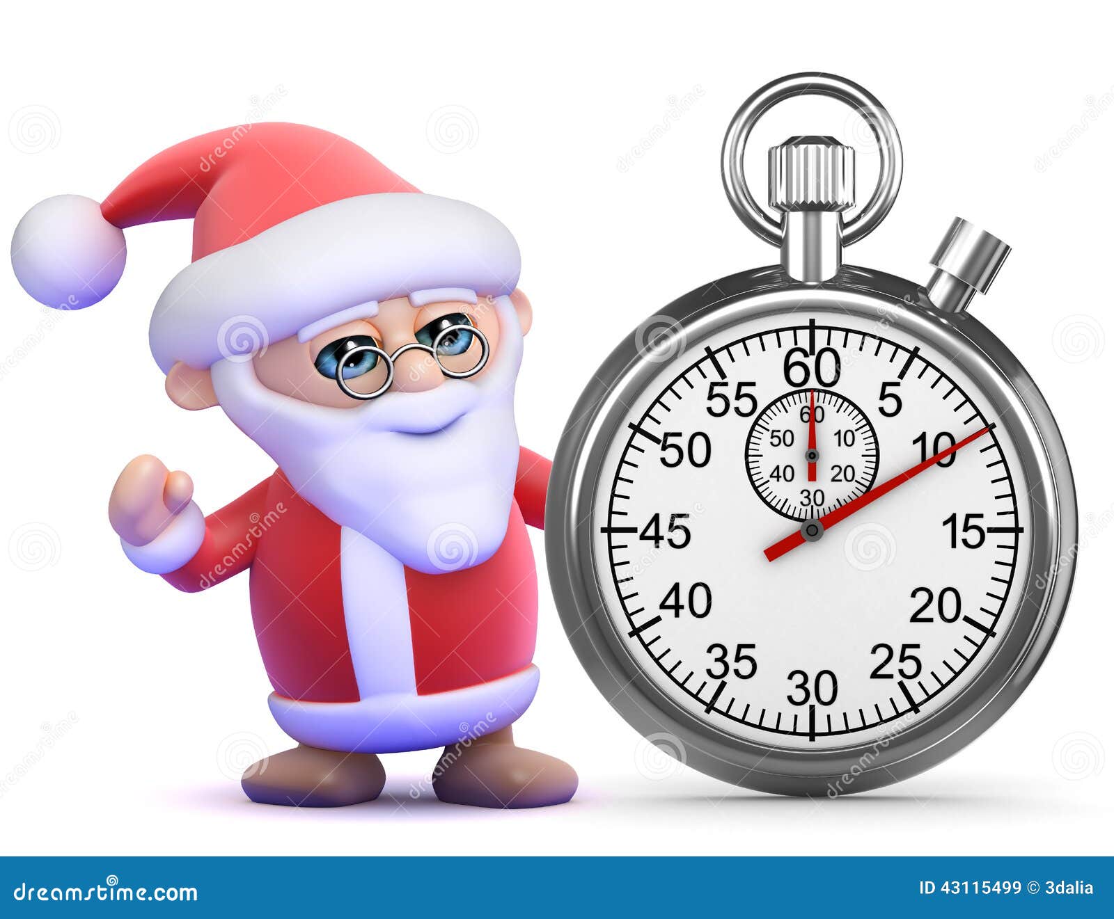 3d Santa with a stopwatch stock illustration. Illustration of winter