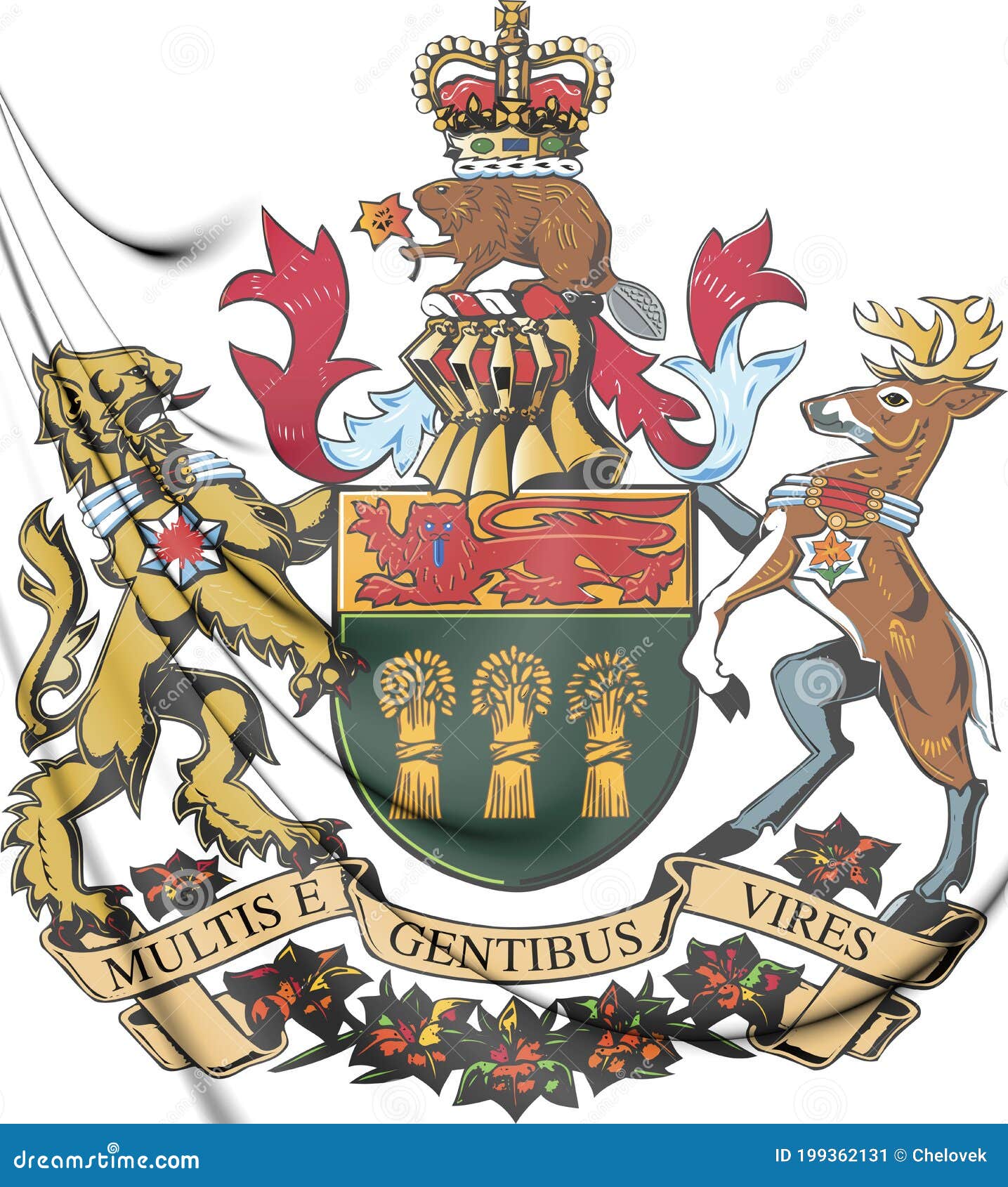 3d saskatchewan coat of arms, canada.