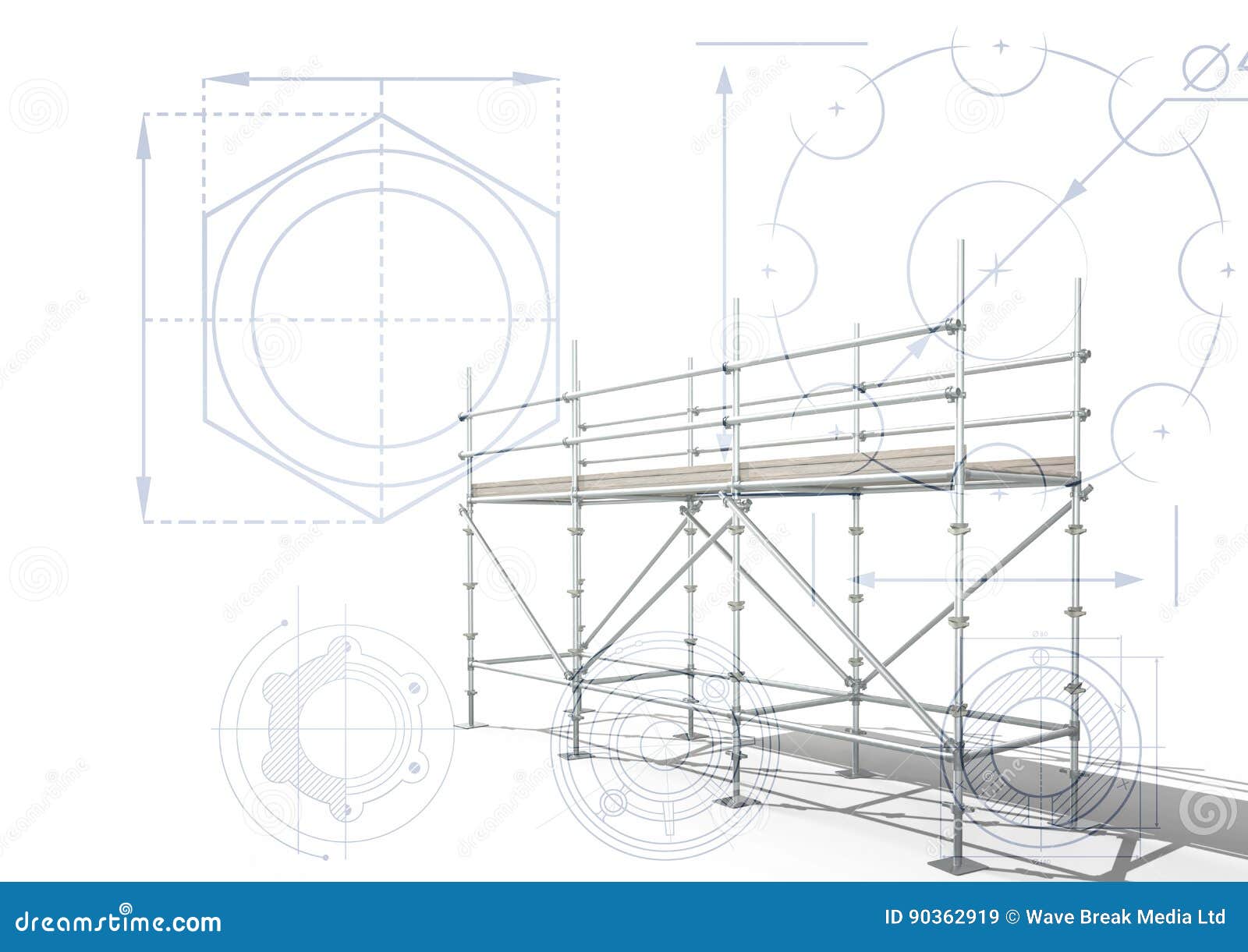 3d scaffolding with white background with cogs