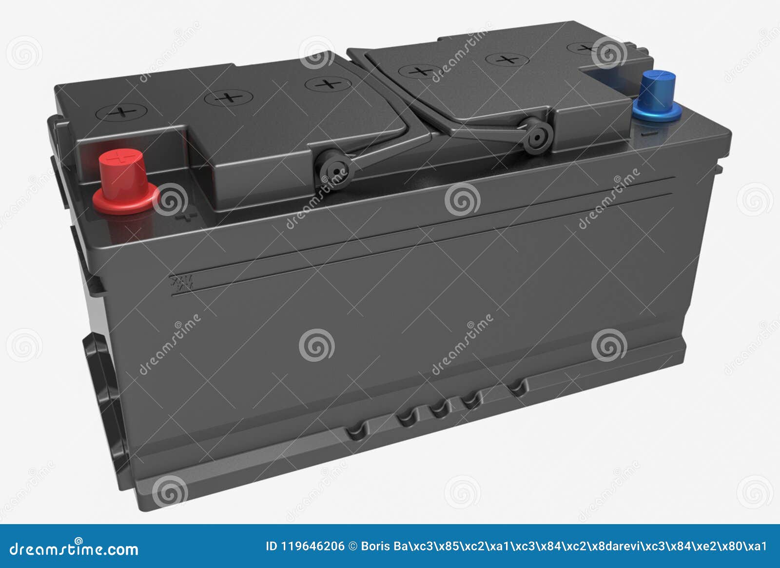 3D Schwärzen LKW-Batterie Mit Schwarzen Griffen Und Rotem Und Blauem Termi  Stock Abbildung - Illustration von negativ, maschinerie: 119646206