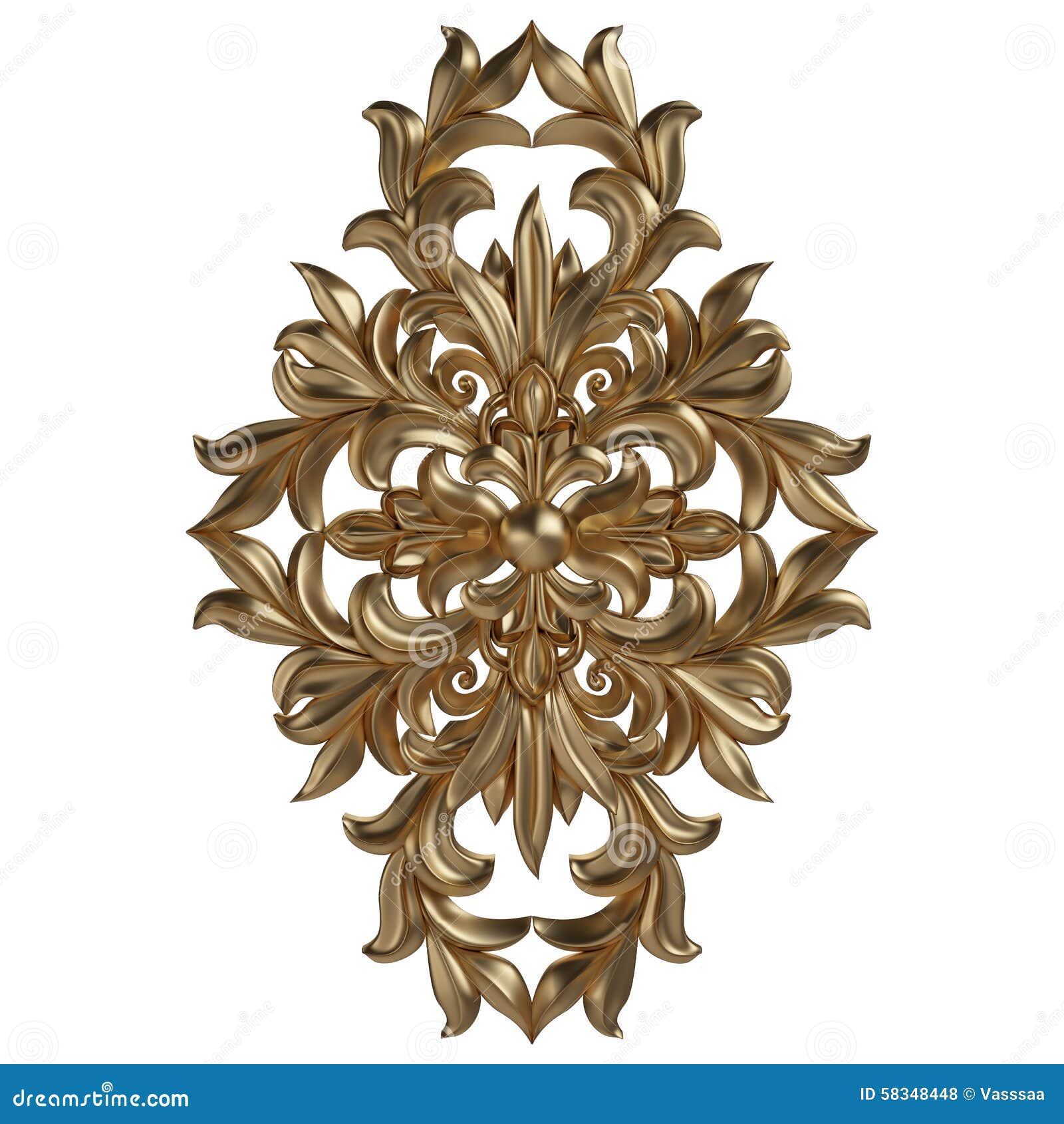 3d Set of an Ancient Gold Ornament on a White Background Stock