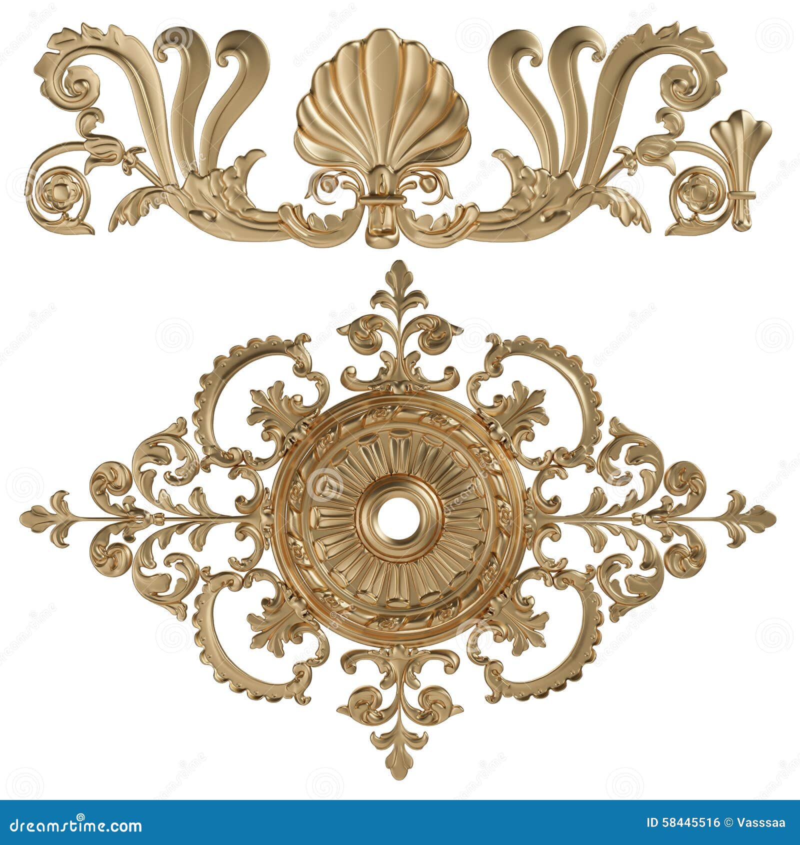 3d Set of an Ancient Gold Ornament on a White Background Stock