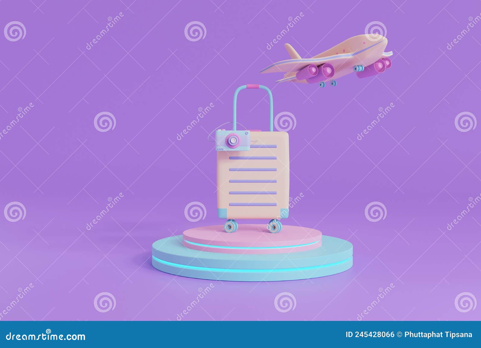 3d Simulación De Maquillaje Cámara Maleta Avión Con Accesorios De Viaje En  El Fondo Púrpura Viaje De Verano Y Vacaciones De Vacaci Stock de  ilustración - Ilustración de negocios, verano: 245428066