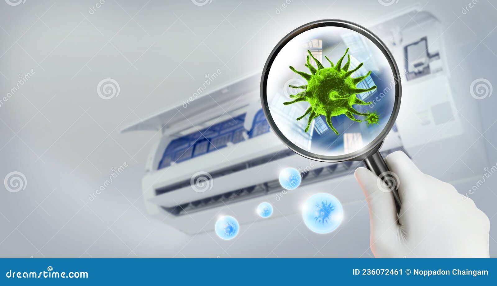 3D Simulation of Viruses Inside the Air Conditioner Stock Image Image