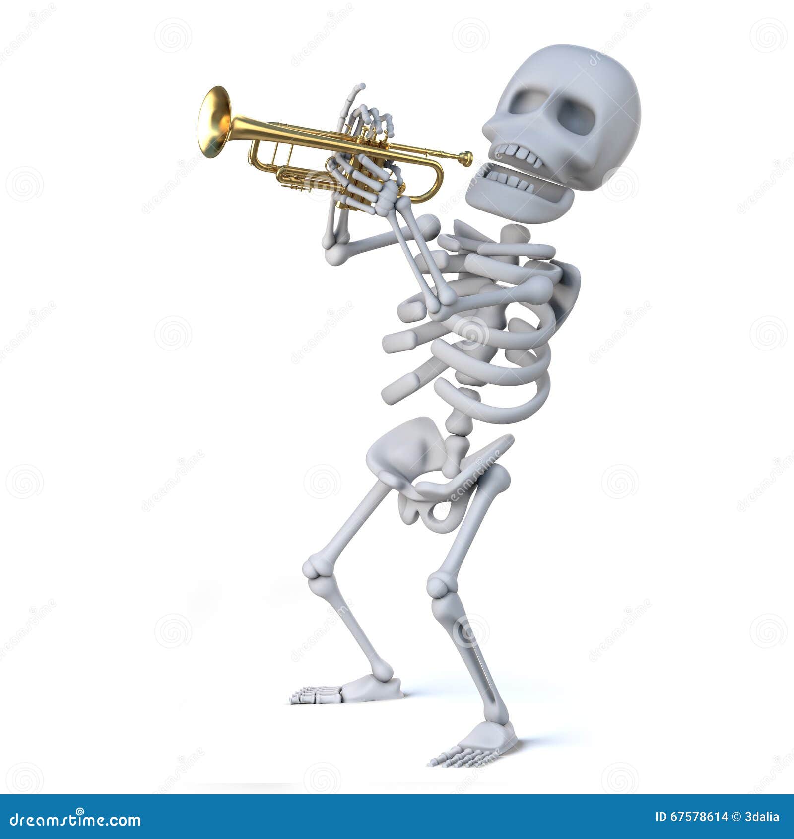 3d Skeleton Playing a Trumpet Stock Illustration Illustration of