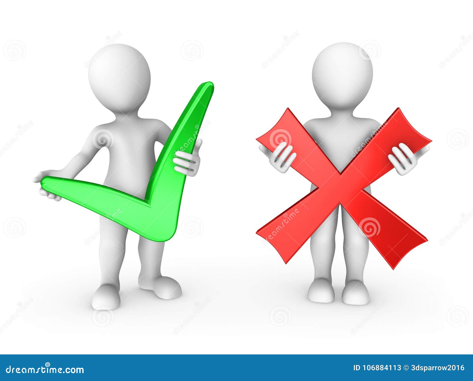 3d Small People with Positive and Negative Simbols. Stock Illustration