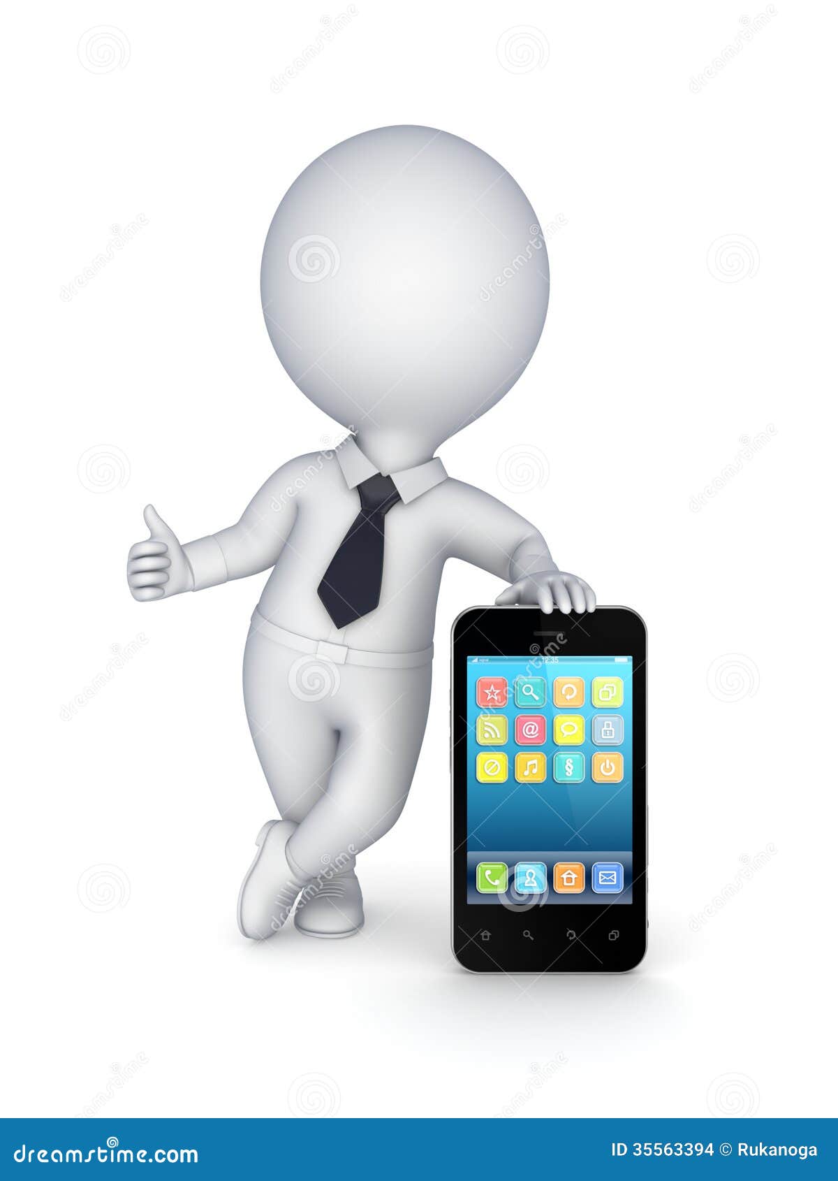 3d Small Person with Modern Mobile Phone. Stock Illustration ...