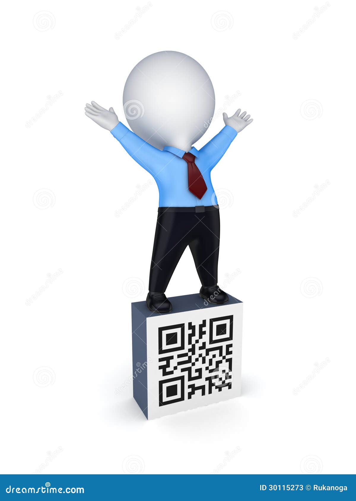 3d small person and  of qr code.