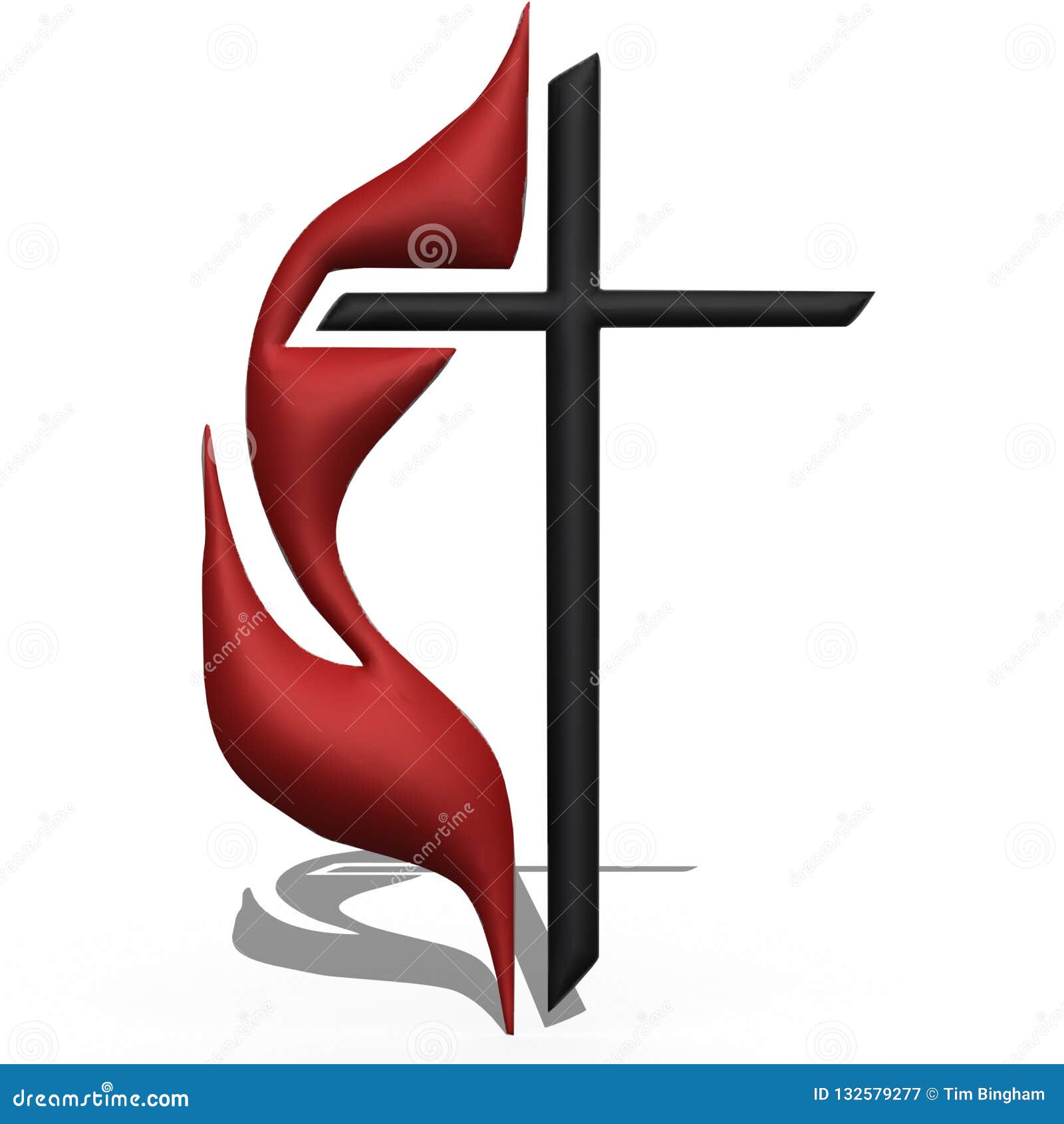 3d smooth methodist cross with flame