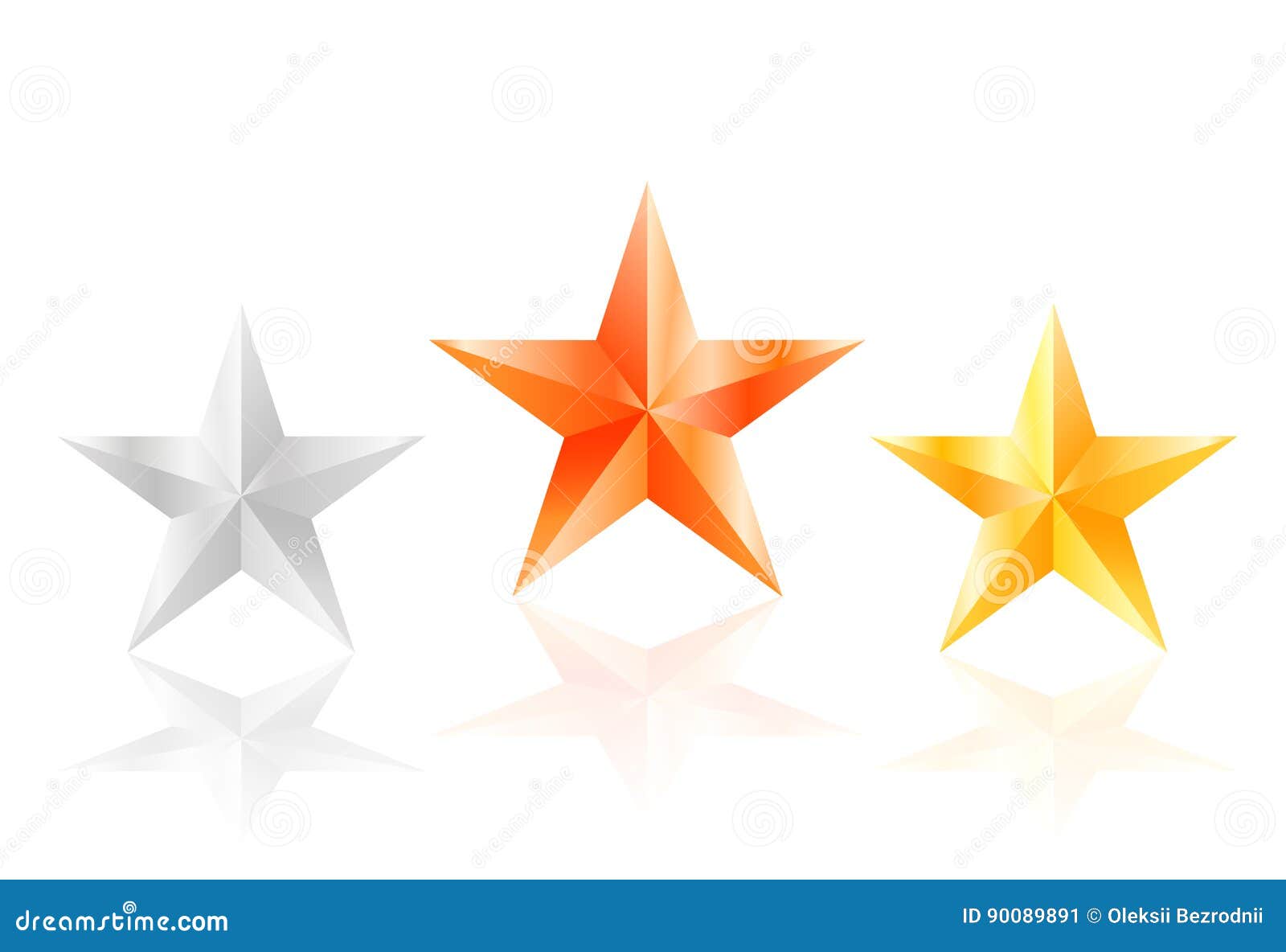 3d Stars Golden Silver Bronze Star with Sides Stock Vector