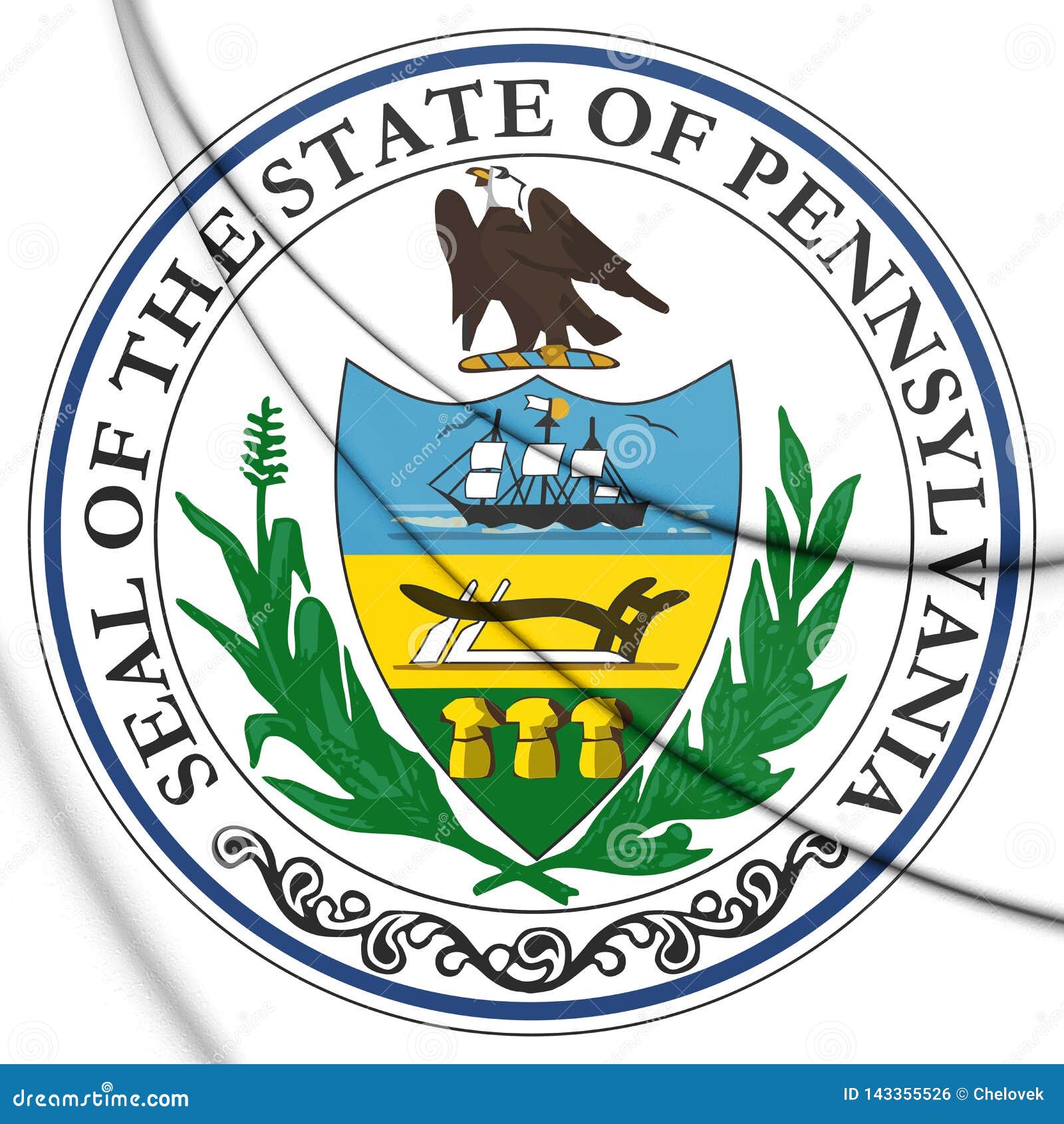 3D State Seal of Pennsylvania, USA. Stock Illustration - Illustration