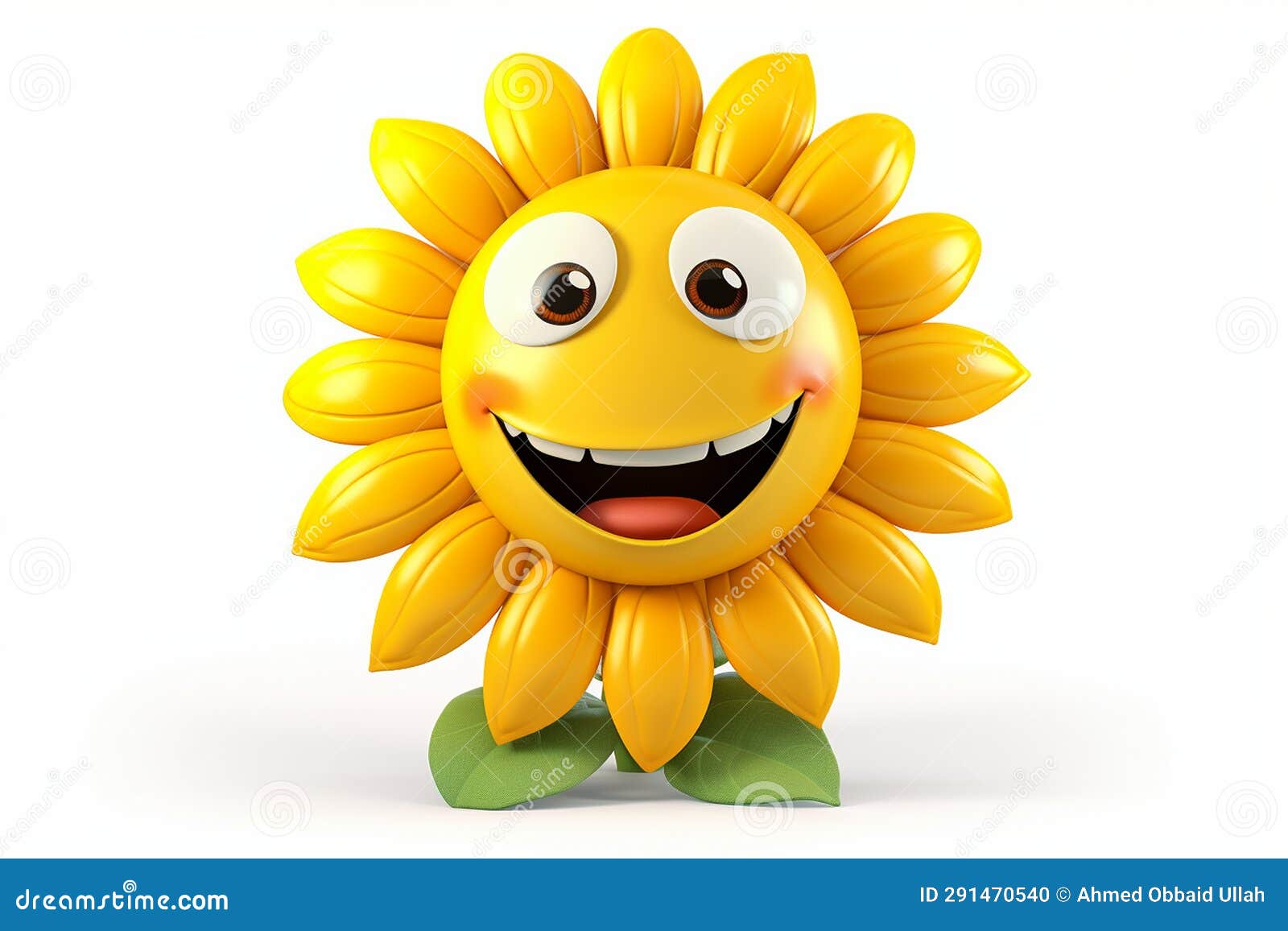 3D Sunflower Cartoon Character Beams with Joy Stock Illustration