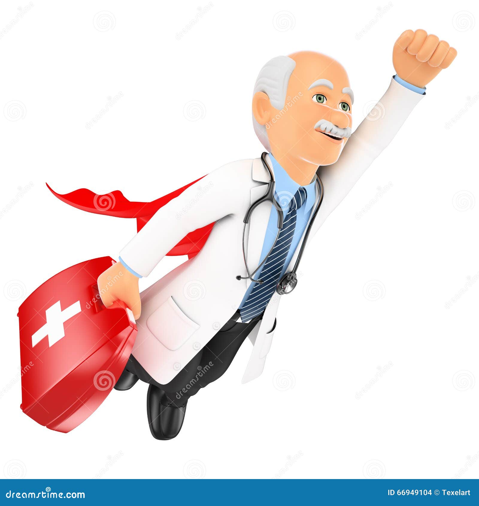 3D Super Doctor Flying With First Aid Kit Stock 3D Super Doctor Flying With First Aid Kit Stock