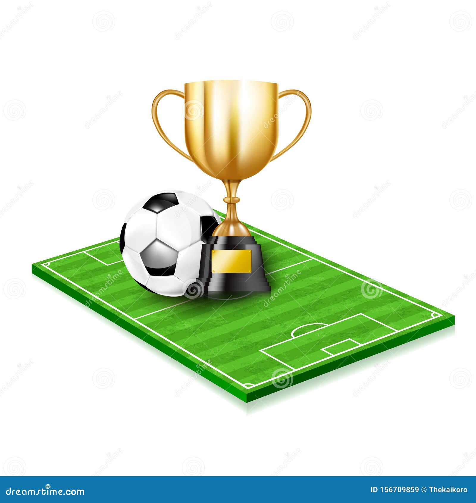 Copa do troféu 3d e bola de futebol. prêmio de 1º lugar.jogo de futebol e  recompensa em ouro. conceito de vencedor.