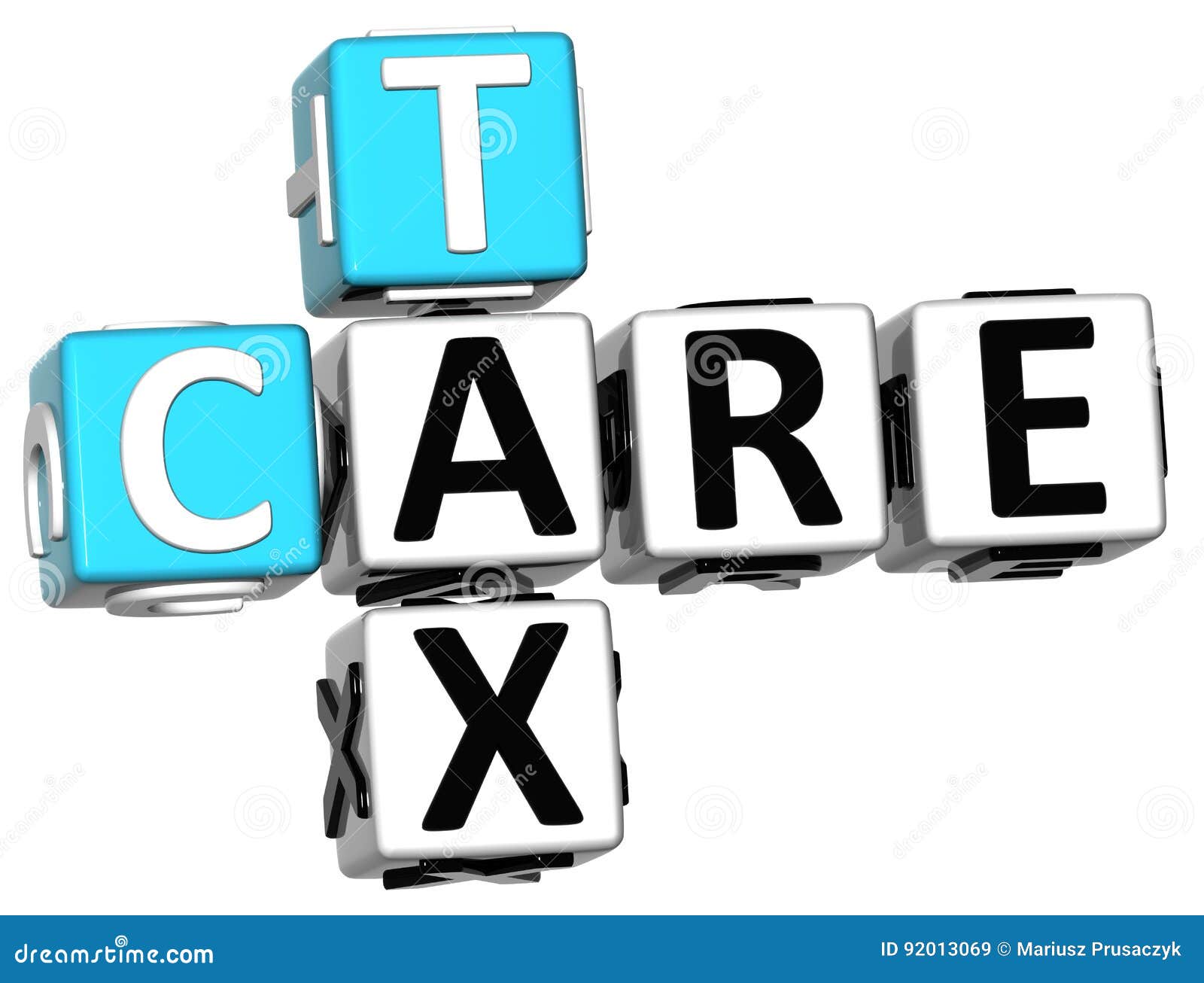 3D Tax Care Crossword text stock image. Image of cubes