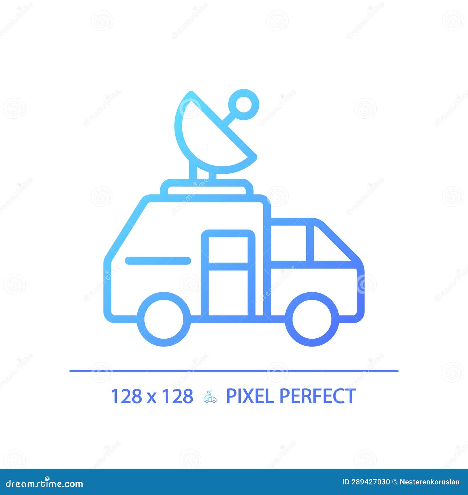 2D Thin Linear Gradient News Satellite Van Icon Stock Illustration