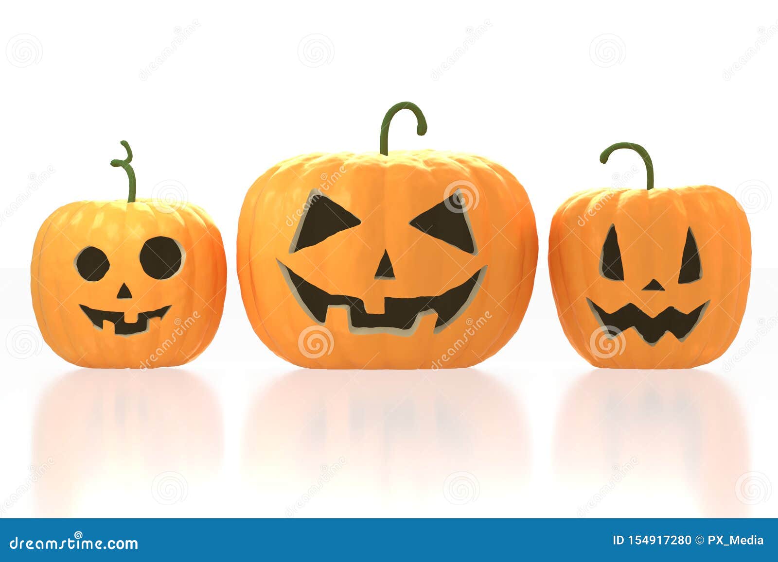 3d Three Halloween Pumpkins Jack O Lanterns On White Background Stock Illustration Illustration Of Funny Halloween