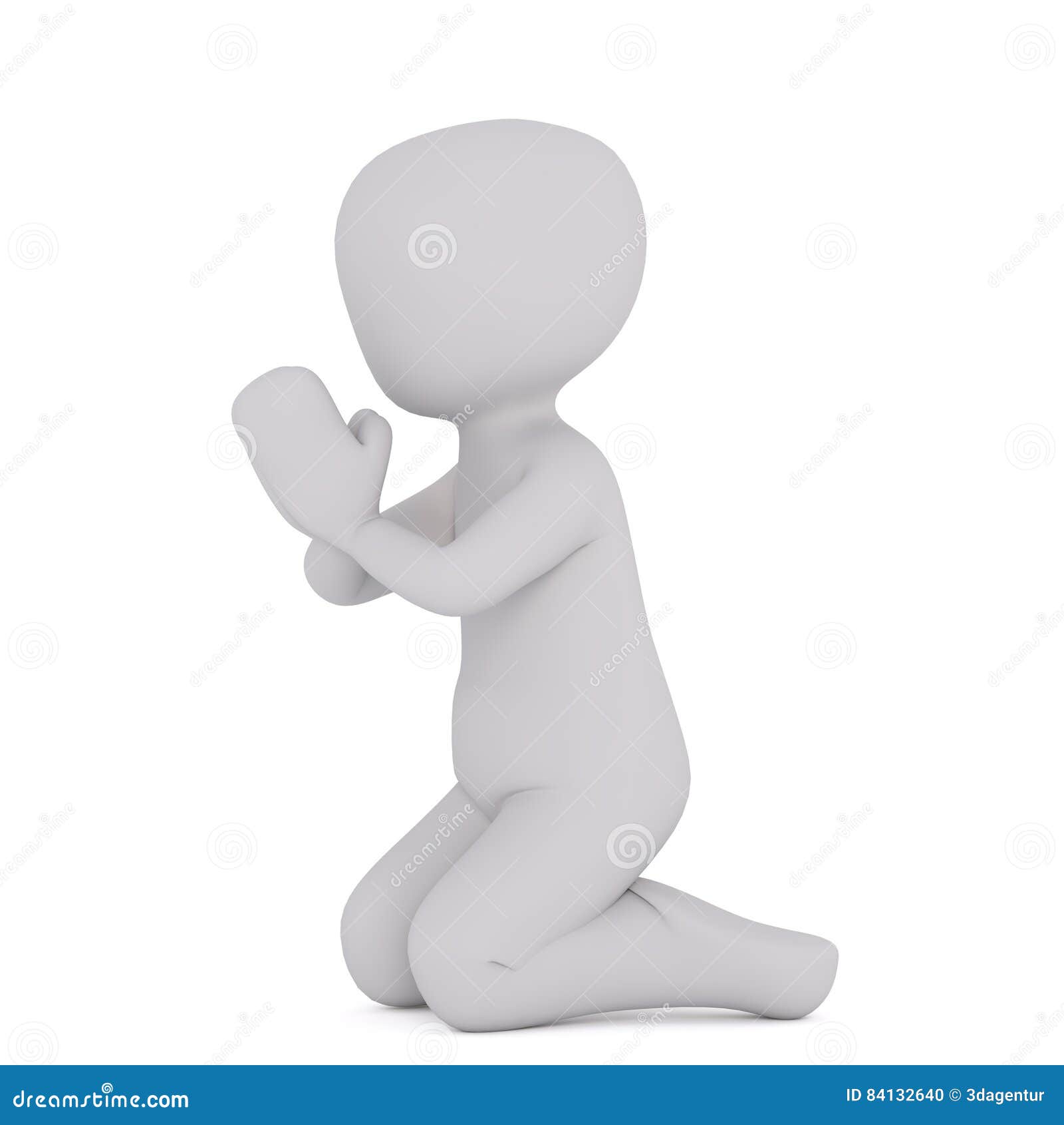 3d Toon Kneeling in Prayer on White Stock Illustration - Illustration ...