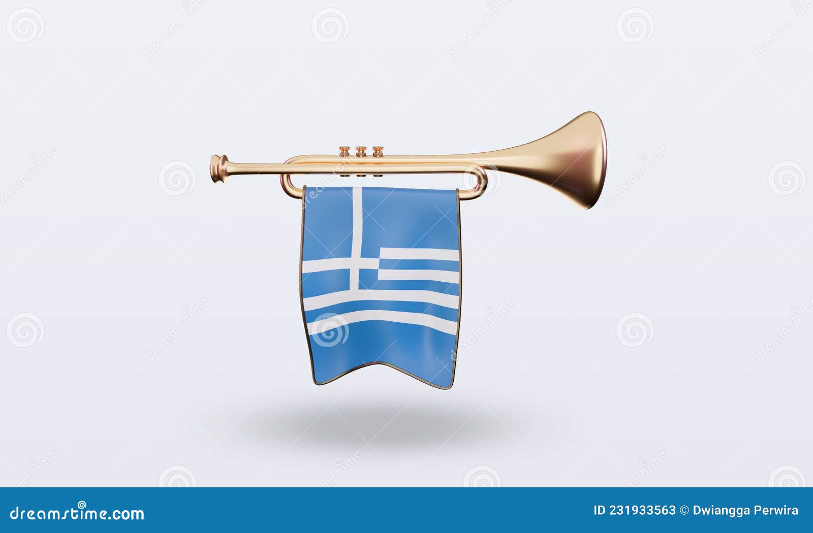 3d Trumpet Greece Flag Rendering Front View Stock Illustration