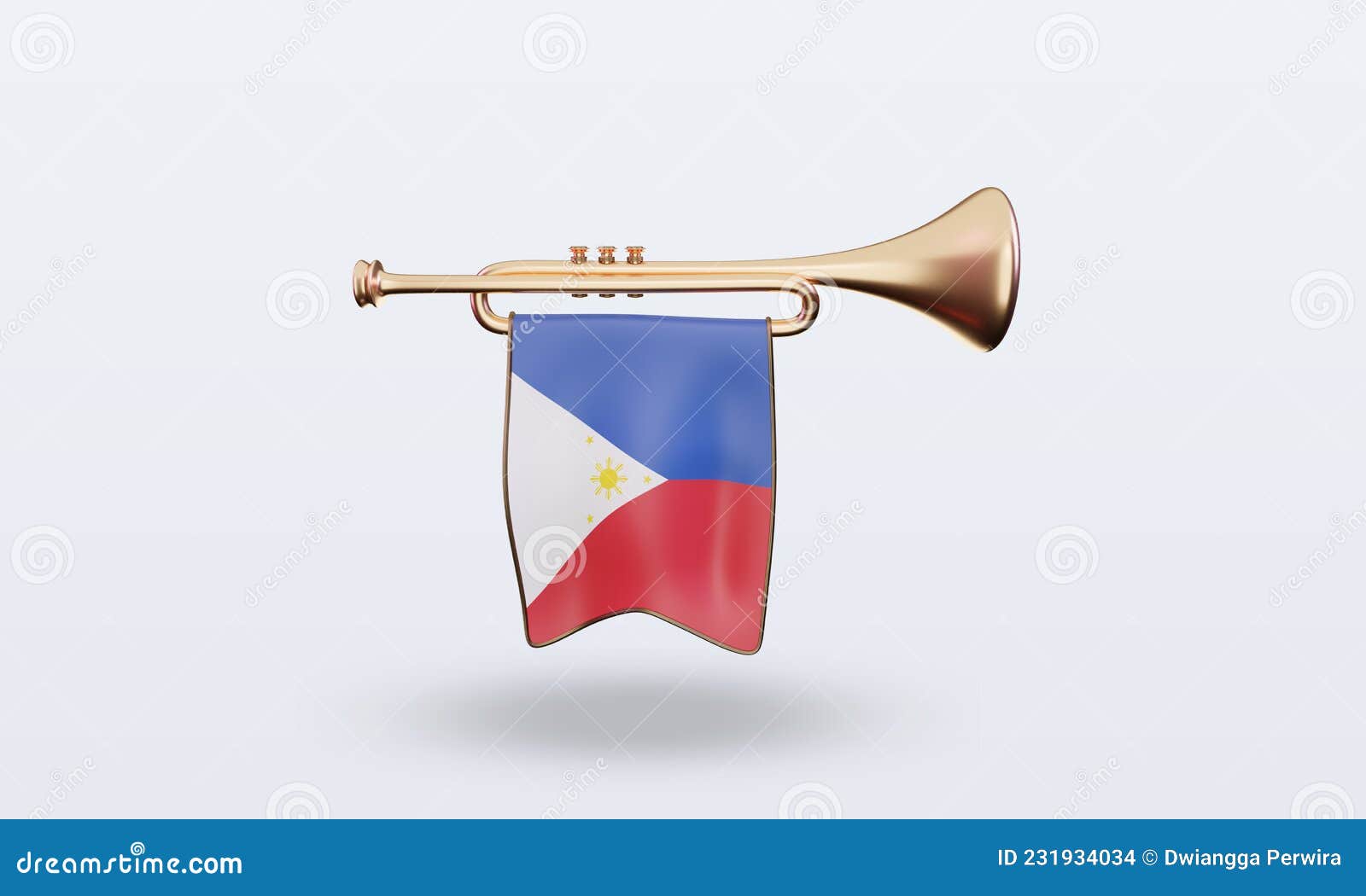 3d Trumpet Philippines Flag Rendering Front View Stock Illustration