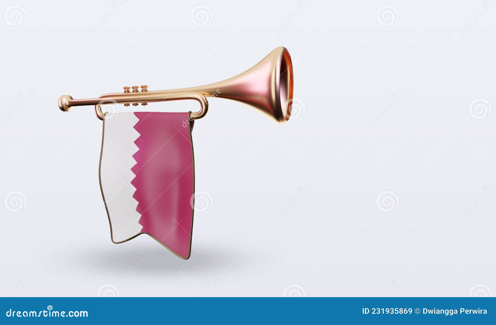 3d Trumpet Qatar Flag Rendering Right View Stock Illustration Illustration of business