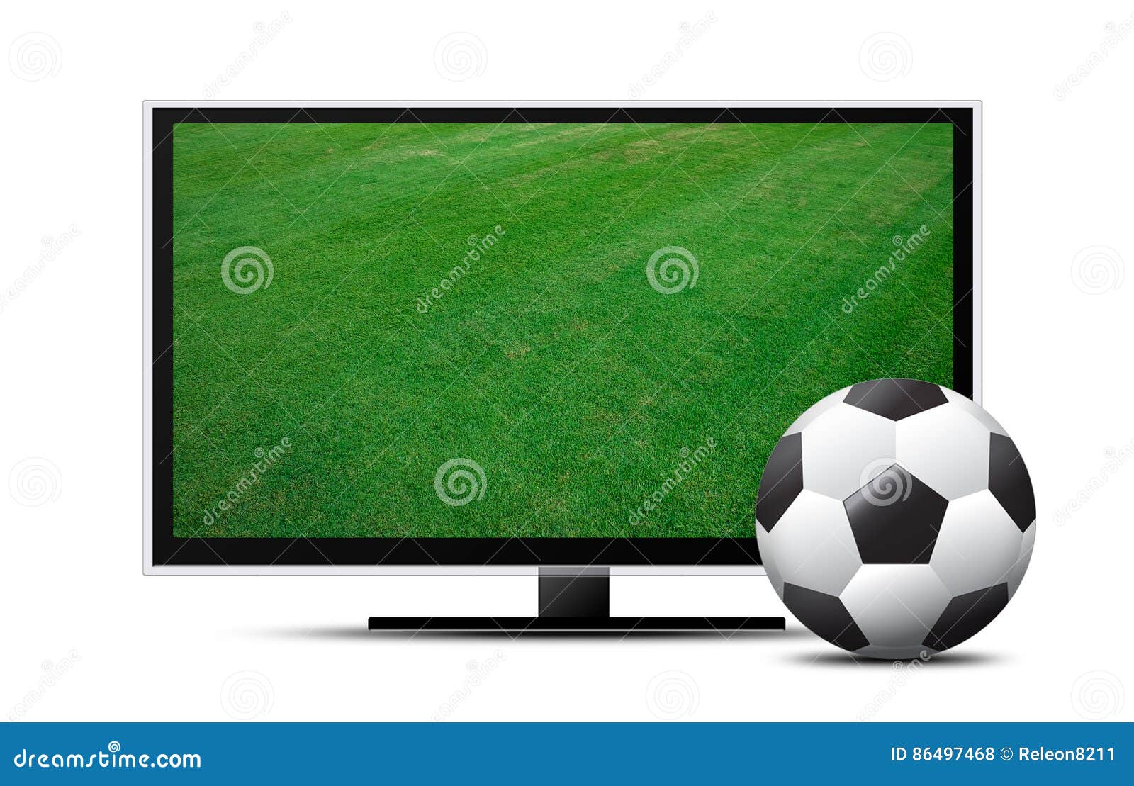 3d Tv Screen with Soccer Field and Ball Stock Illustration