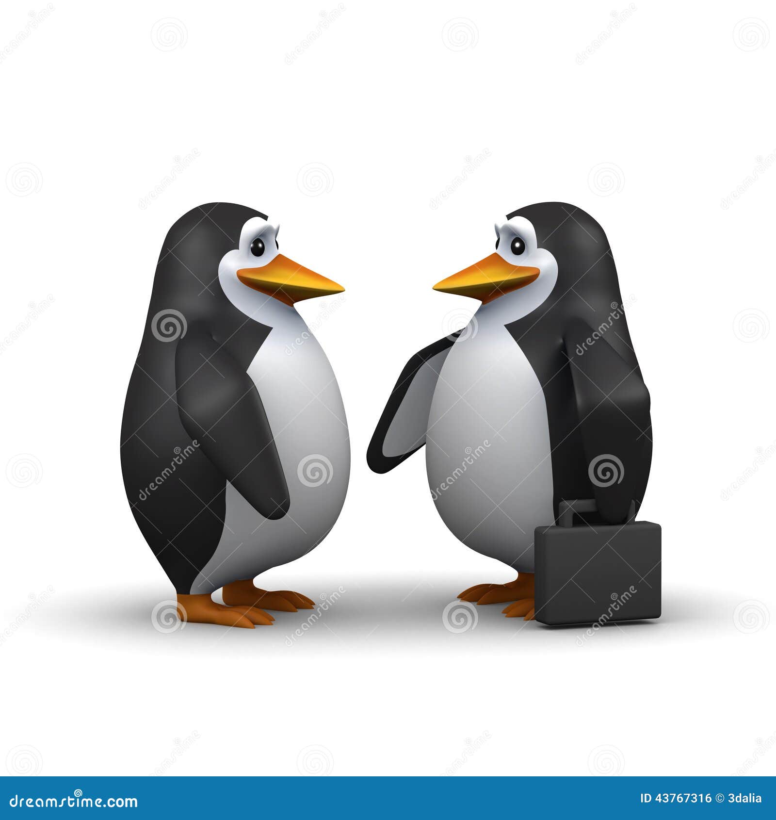 3d Two Business Penguins Meet Stock Illustration Illustration of