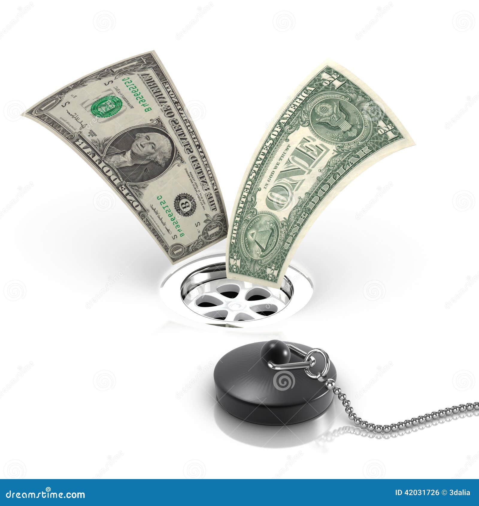 3d US Dollars Down the Drain Stock Illustration Illustration of