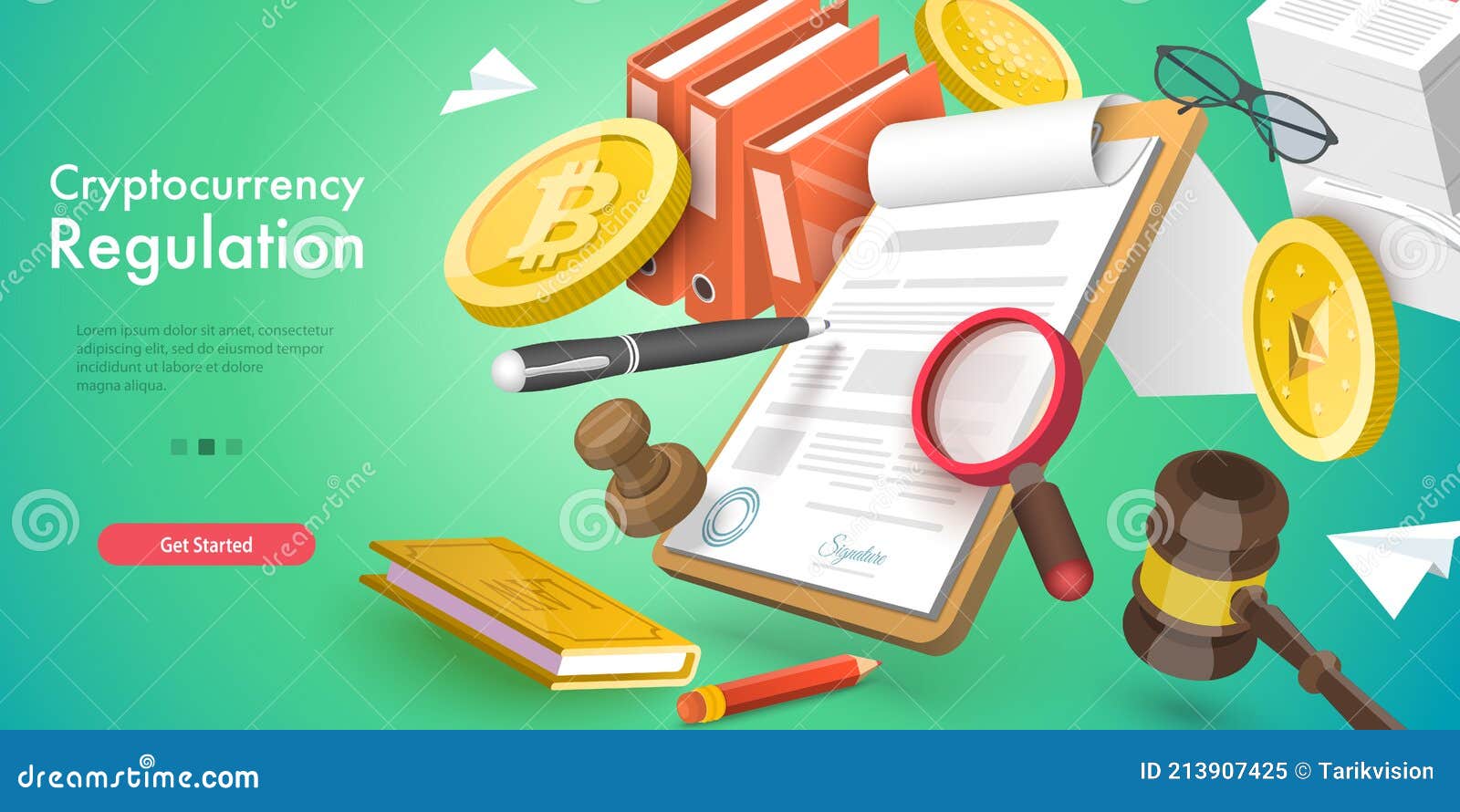 3D Vector Conceptual Illustration of Cryptocurrency Regulation