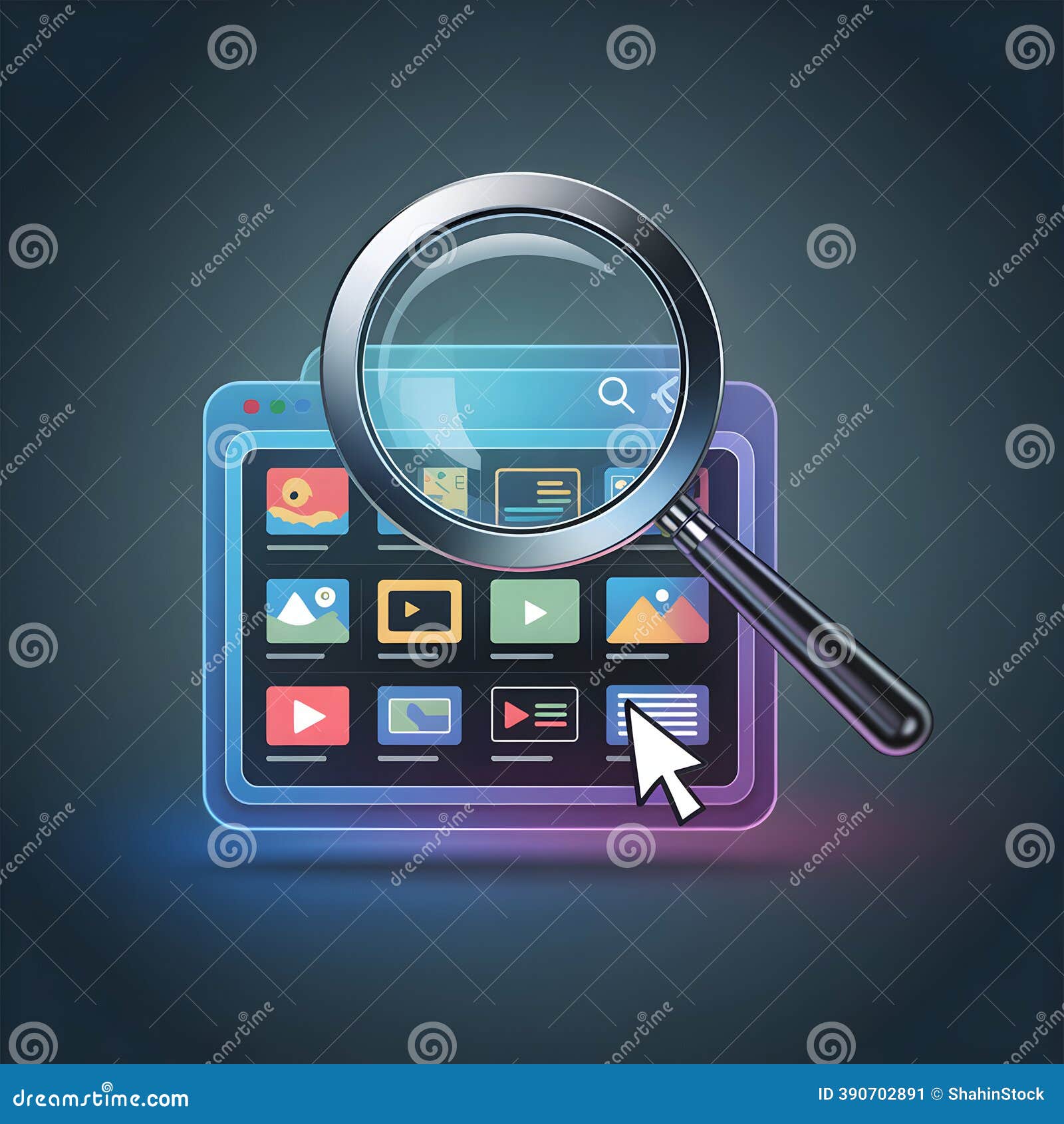 3 D Vector Illustration Magnifying Glass Over Media Browser Interface Stock  Illustration - Illustration of media, glass: 390702891, image size:1600x1690
