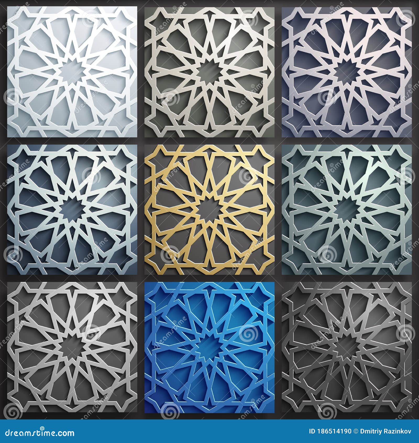 Bộ mẫu Họa tiết Hồi giáo 3D Vector. Trang trí 3D tiểu phẩm Ả Rập trừu tượng sẽ khiến bạn thích thú và rất ngạc nhiên khi thấy được những trang trí 3D hoành tráng và tinh xảo đến từng chi tiết nhỏ nhất. Hãy để tâm hồn bay bổng đến những nơi tuyệt đẹp này và tận hưởng những giây phút tuyệt vời nhất!