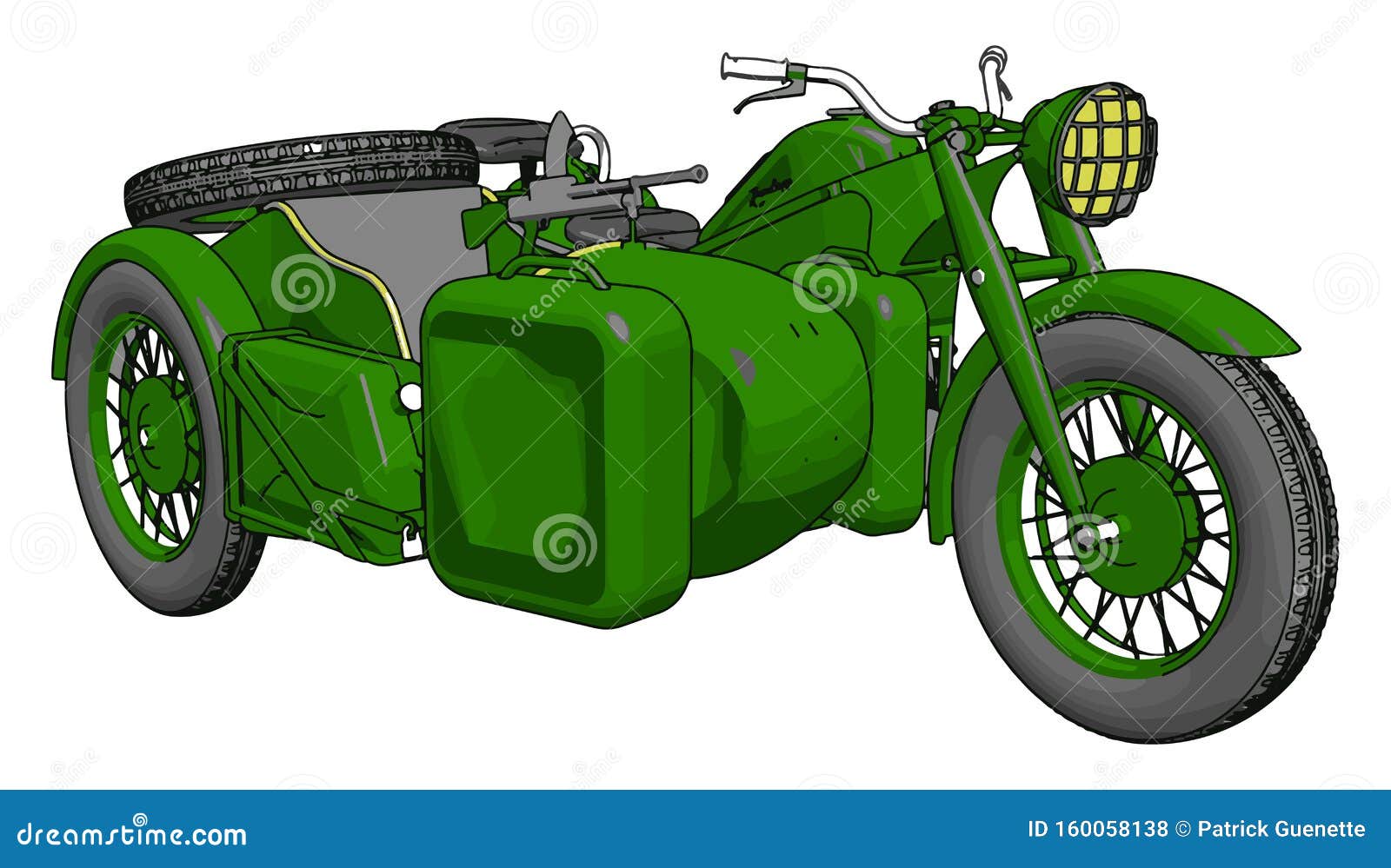 3D-vectorillustratie Van Een Militaire Motorfiets Met Zijspan Vector  Illustratie - Illustration of motorfiets, kant: 160058138