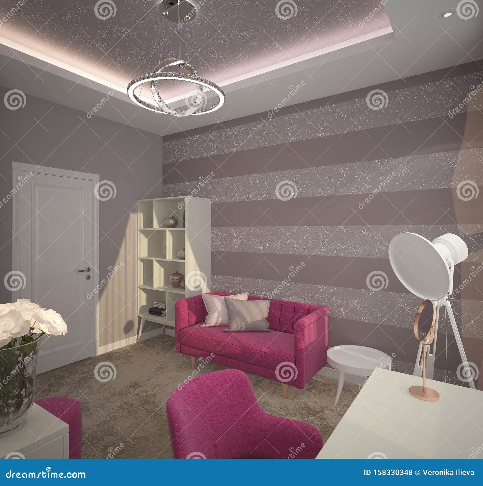 3D Visualization of a Bakery Interior Design Stock Illustration