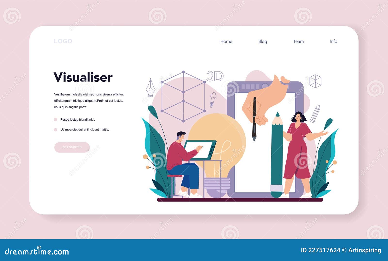 3d visualizer web banner or landing page. digital drawing