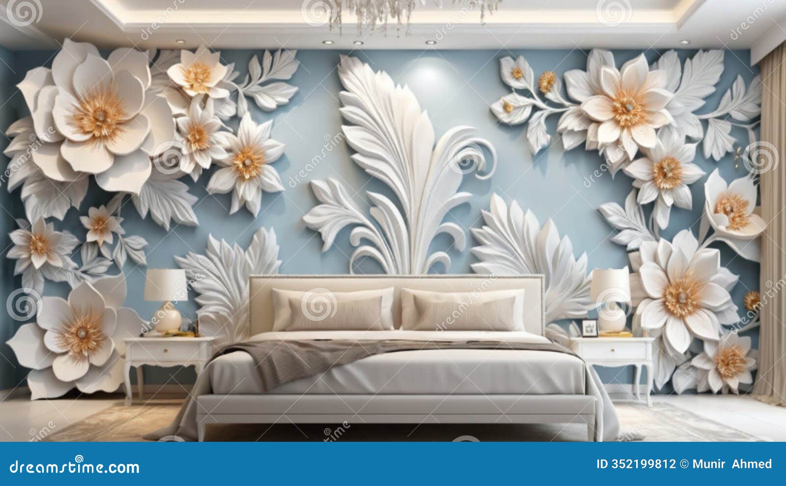 3d wallpaper mural  with floral and geometric objects