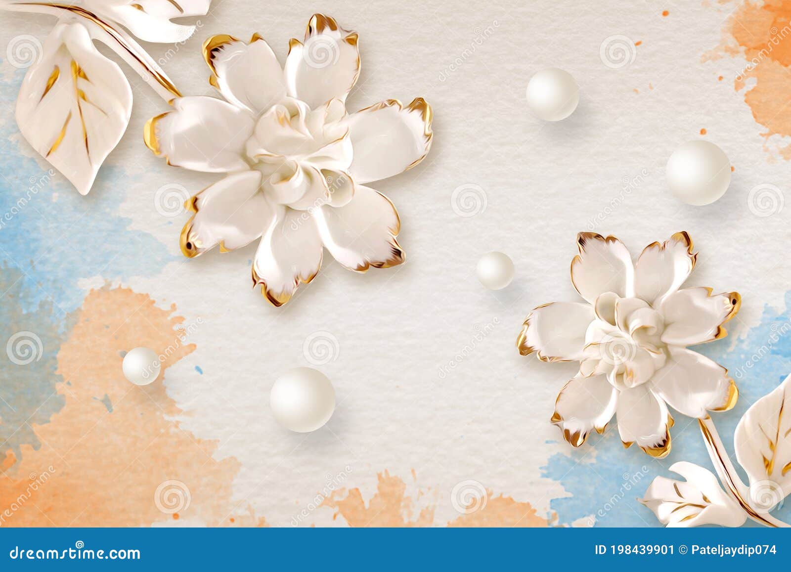 3D Wallpaper Design with White Flower and Colorful Background Stock
