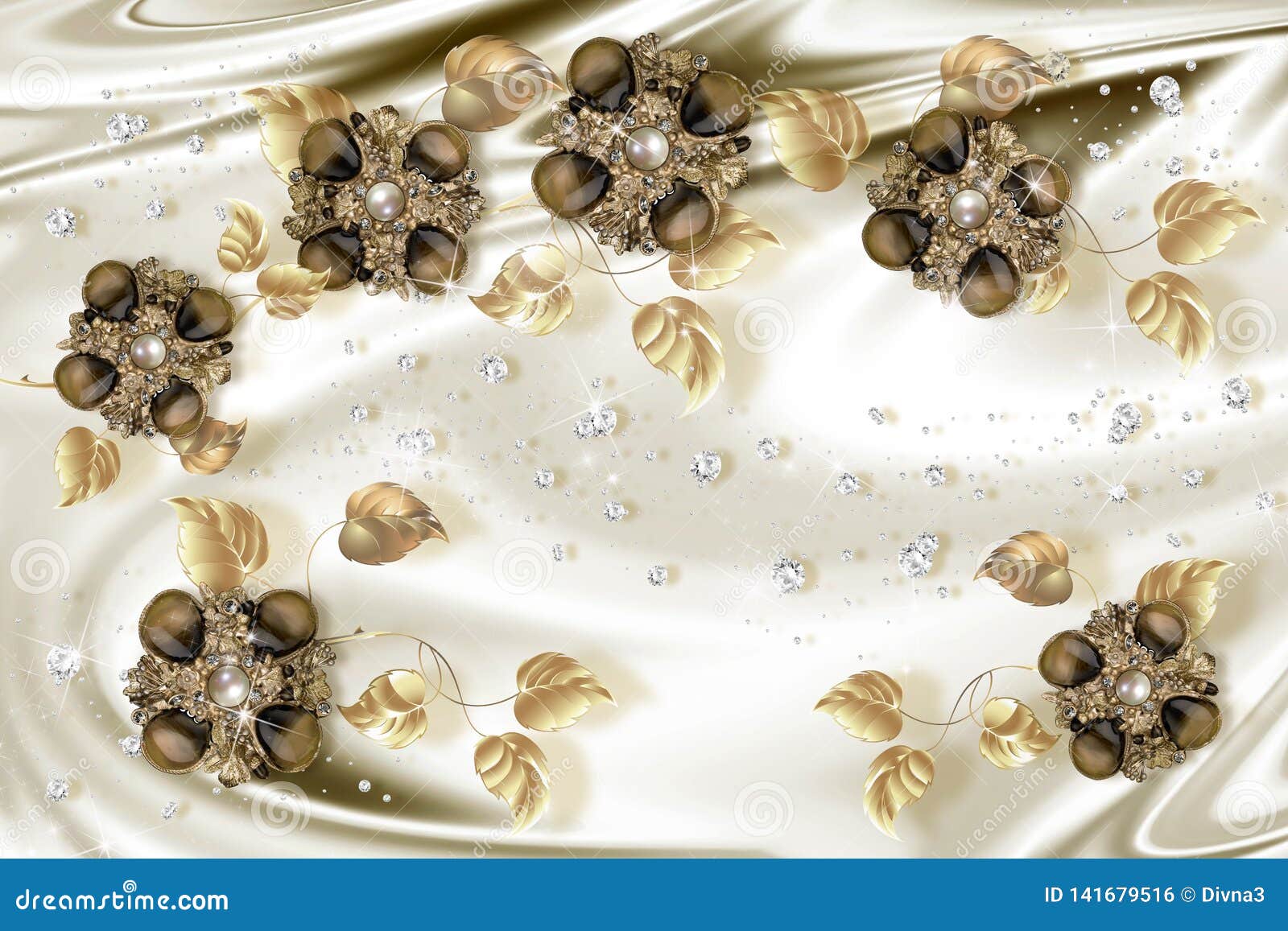 3D Wallpaper, Gold Jewelry Flowers on Silk Background. Stock Illustration -  Illustration of gentle, fashion: 141679516