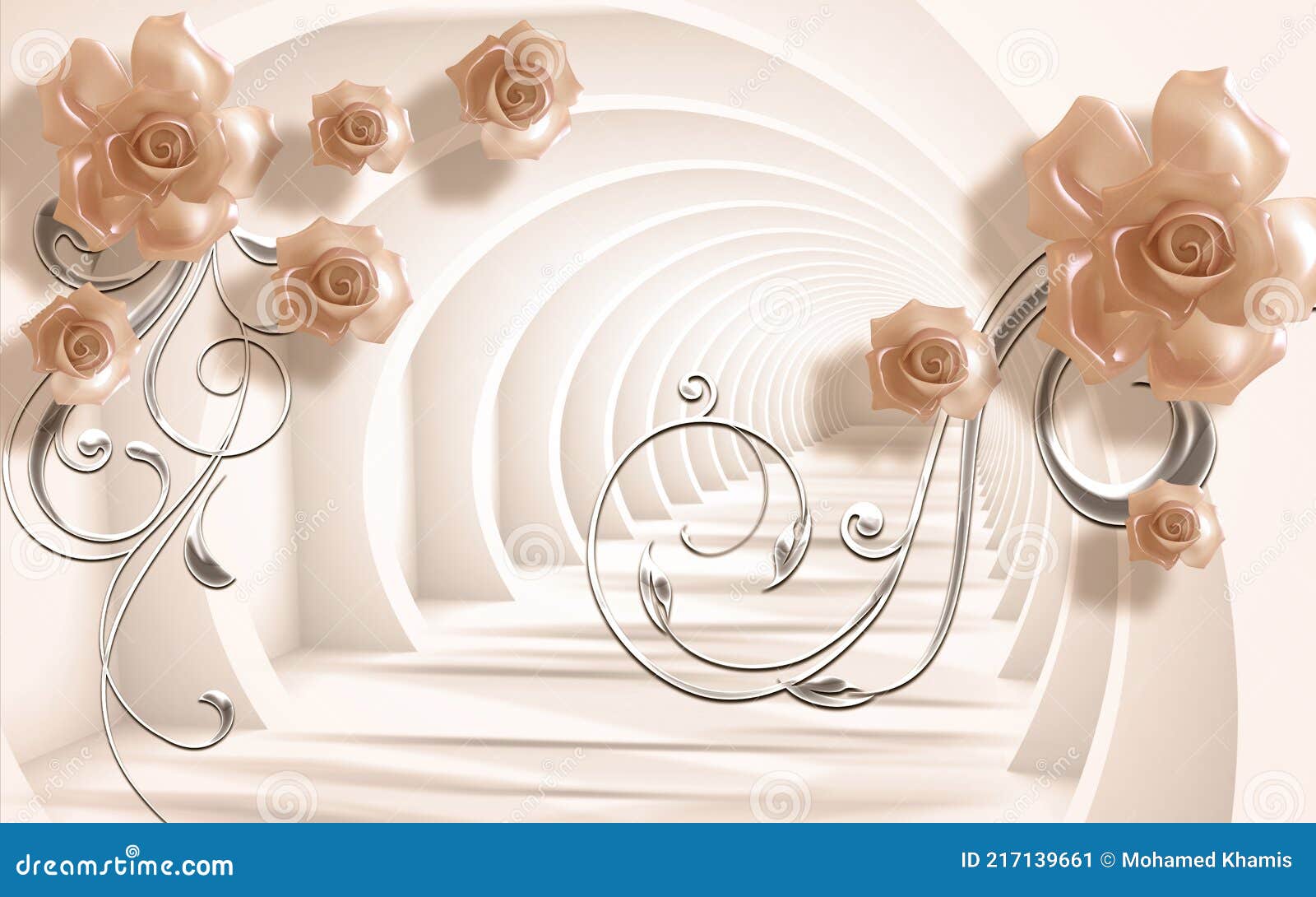 3d Wallpaper Jewelry Orange Flowers on Tunnel Background Stock Illustration  - Illustration of home, background: 217139661
