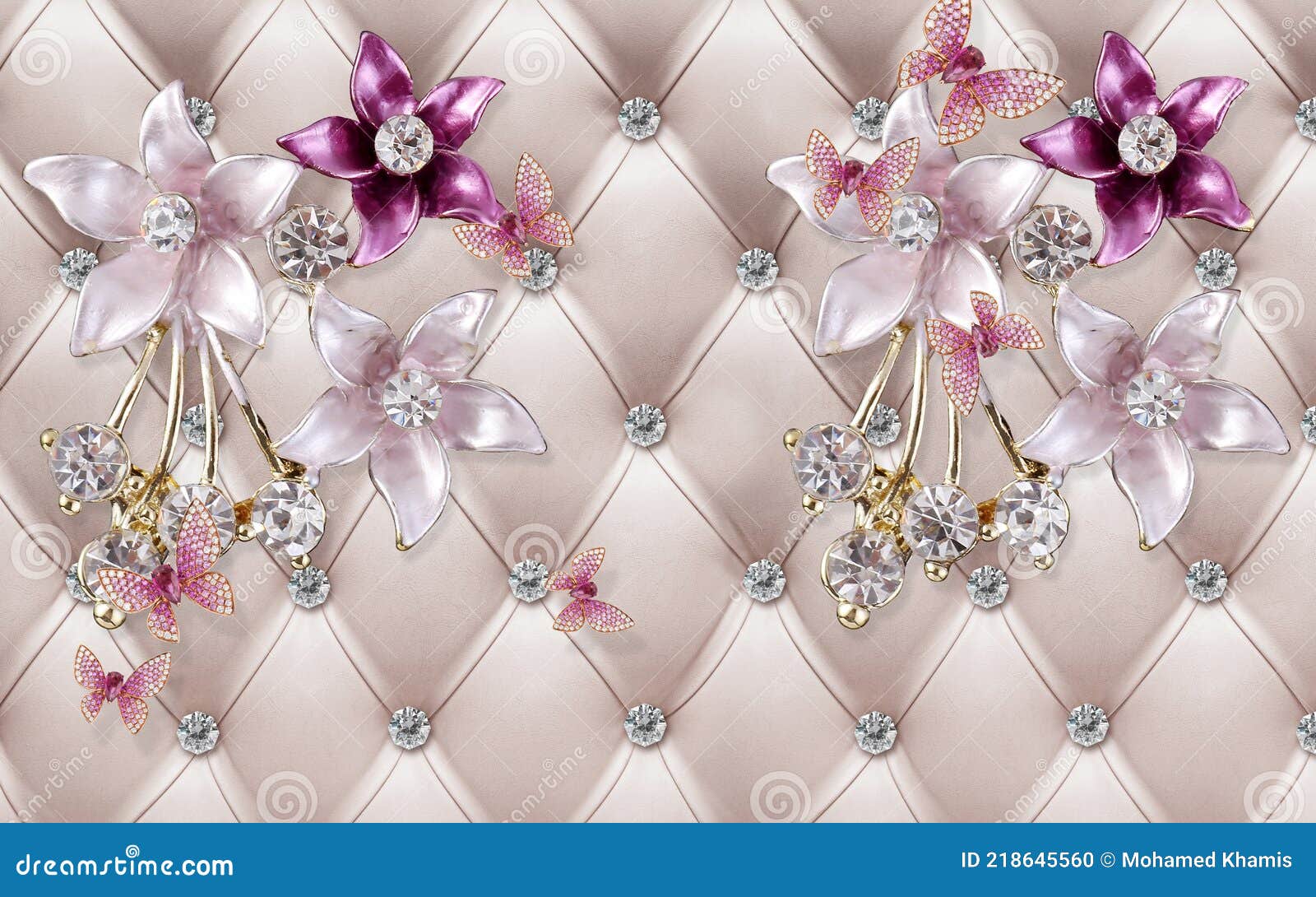 3d Wallpaper Pink and Maroon Jewelry Flowers and Silver Branches on Leather  Background Stock Illustration - Illustration of silver, home: 218645560