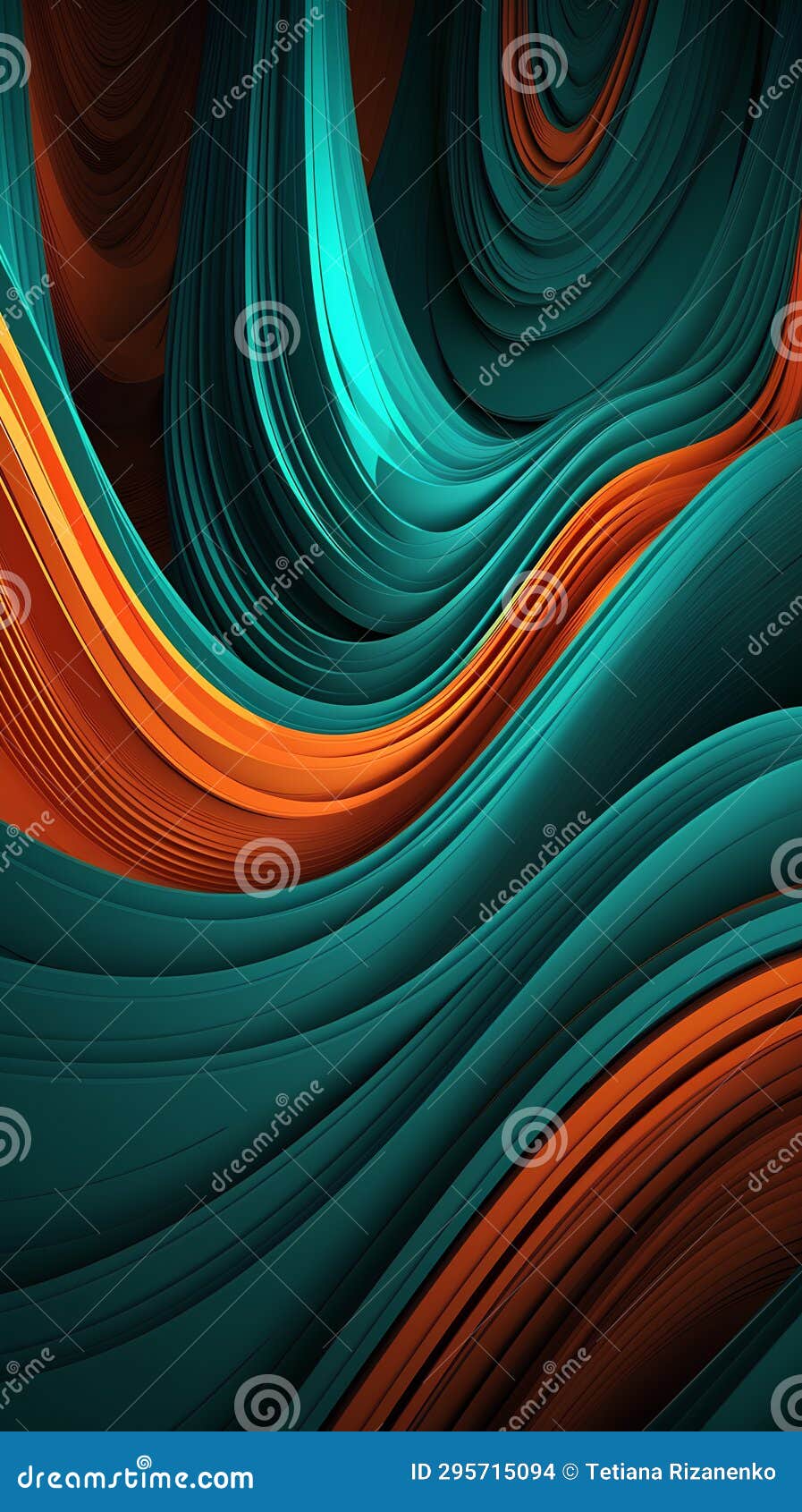 3D Waves Abstract Background Texture. Teal and Orange Stock