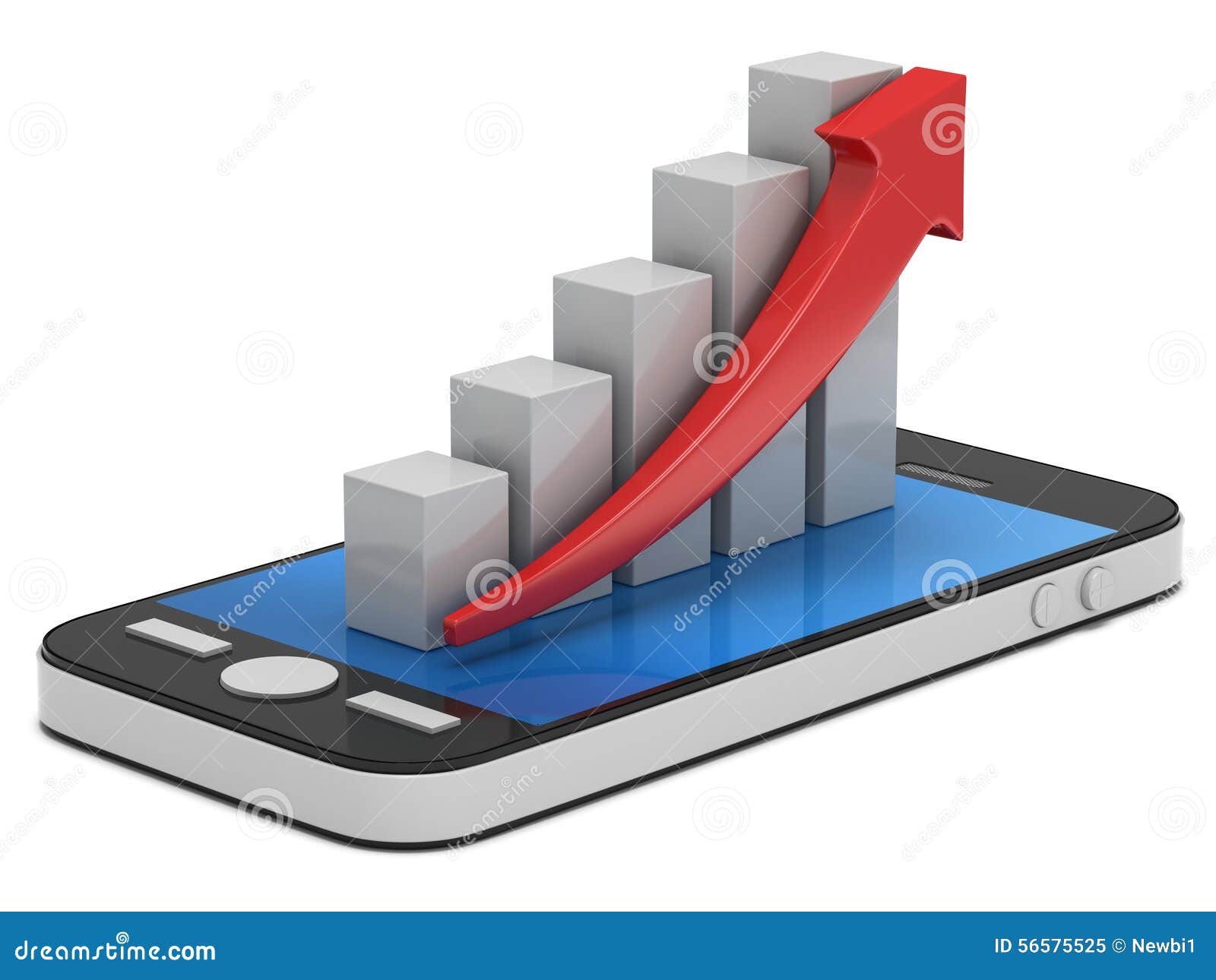 3d White Bar Graph with Red Arrow on Smartphone Stock Illustration ...