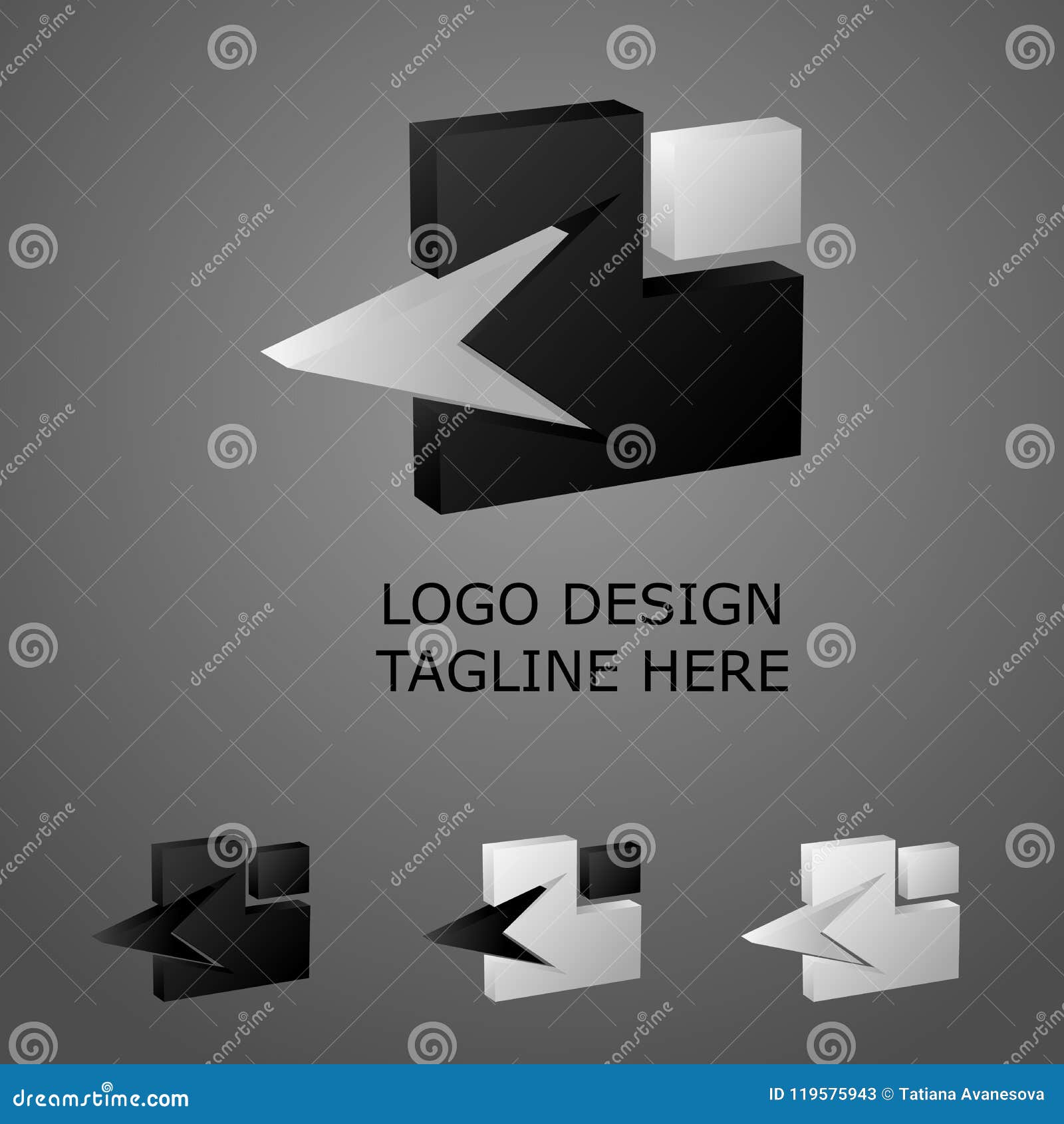 3D White and Black Logo on Grey Background Stock Illustration